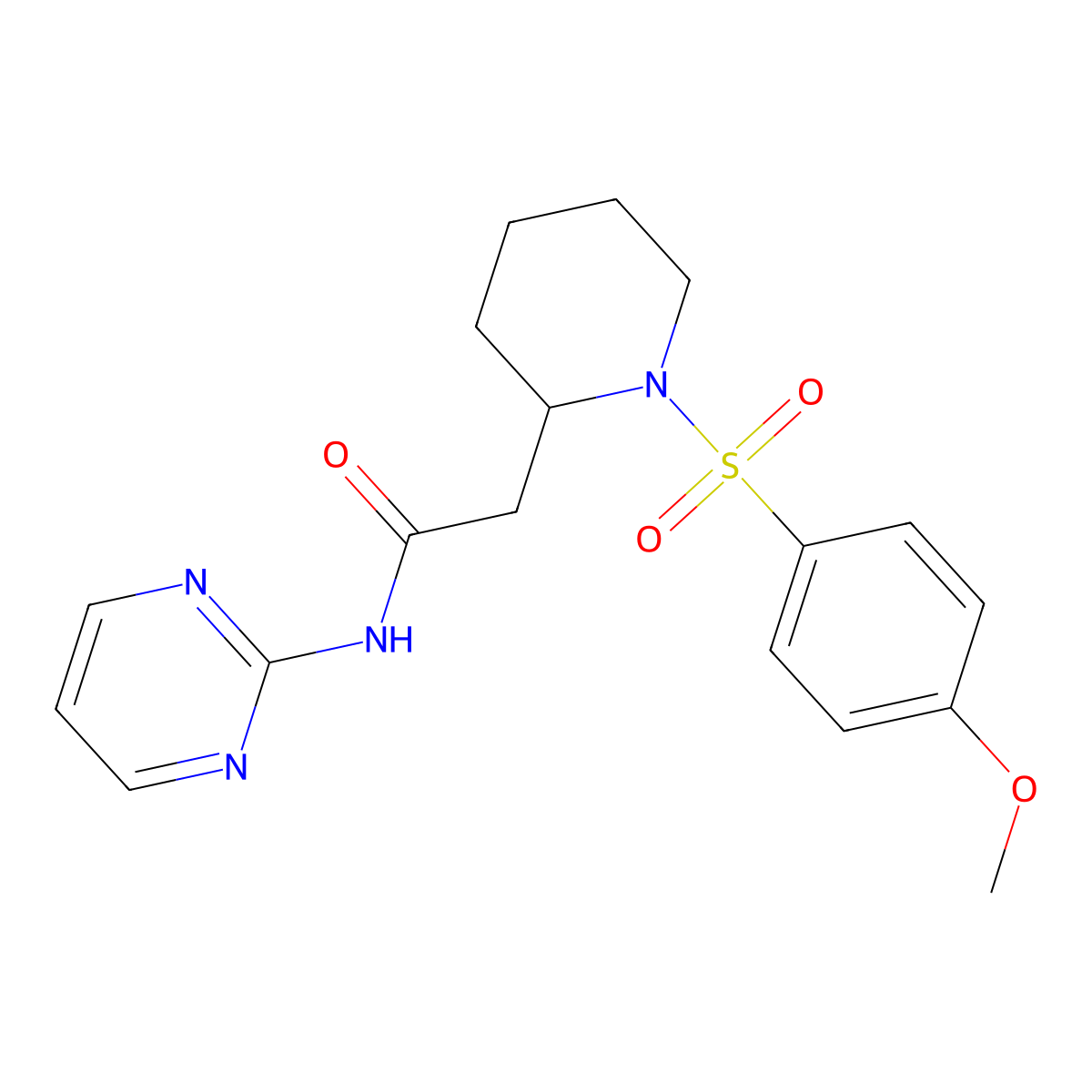 2-(1-((4-methoxyphenyl)sulfonyl)piperidin-2-yl)-N-(pyrimidin-2-yl)acetamide molecular structure, CAS 1021118-52-4