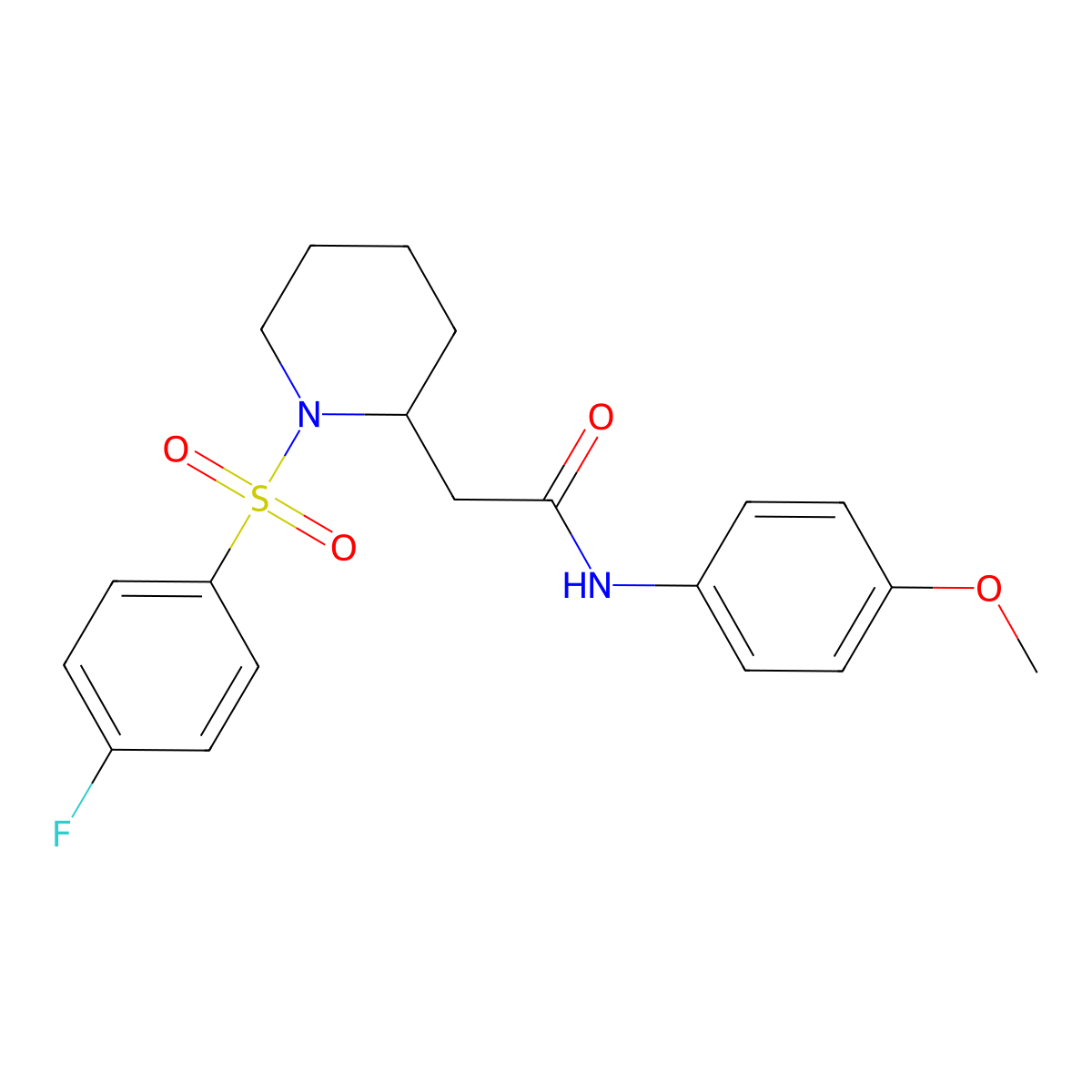 2-(1-((4-fluorophenyl)sulfonyl)piperidin-2-yl)-N-(4-methoxyphenyl)acetamide molecular structure, CAS 1021118-61-5