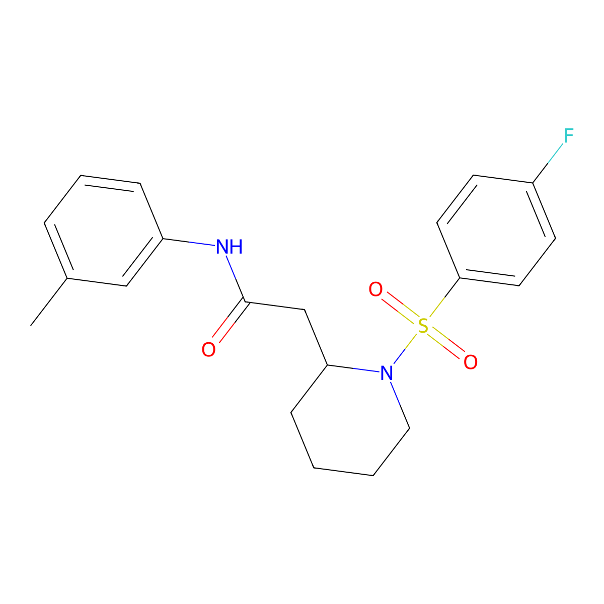 2-(1-((4-fluorophenyl)sulfonyl)piperidin-2-yl)-N-(m-tolyl)acetamide molecular structure, CAS 1021118-64-8