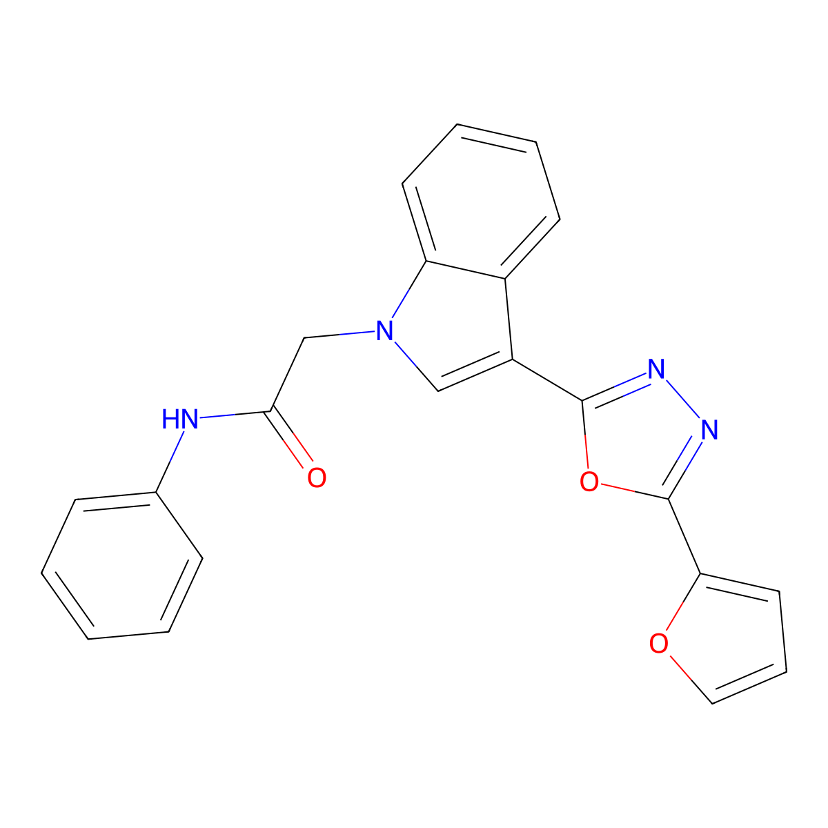 2-(3-(5-(furan-2-yl)-1,3,4-oxadiazol-2-yl)-1H-indol-1-yl)-N-phenylacetamide molecular structure, CAS 1021118-71-7