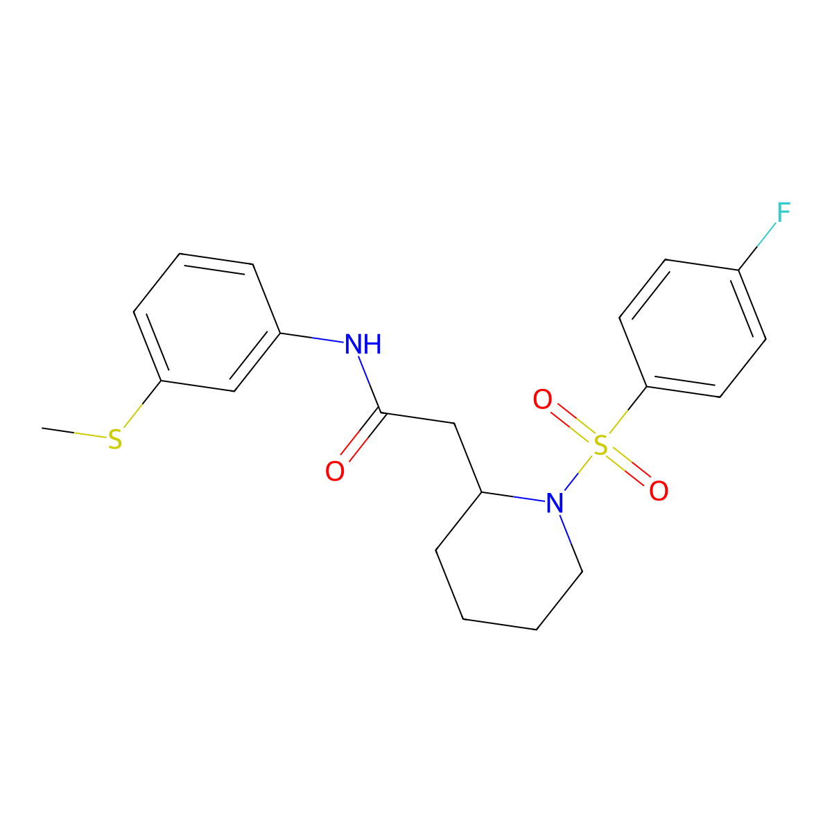 2-(1-((4-fluorophenyl)sulfonyl)piperidin-2-yl)-N-(3-(methylthio)phenyl)acetamide molecular structure, CAS 1021118-72-8