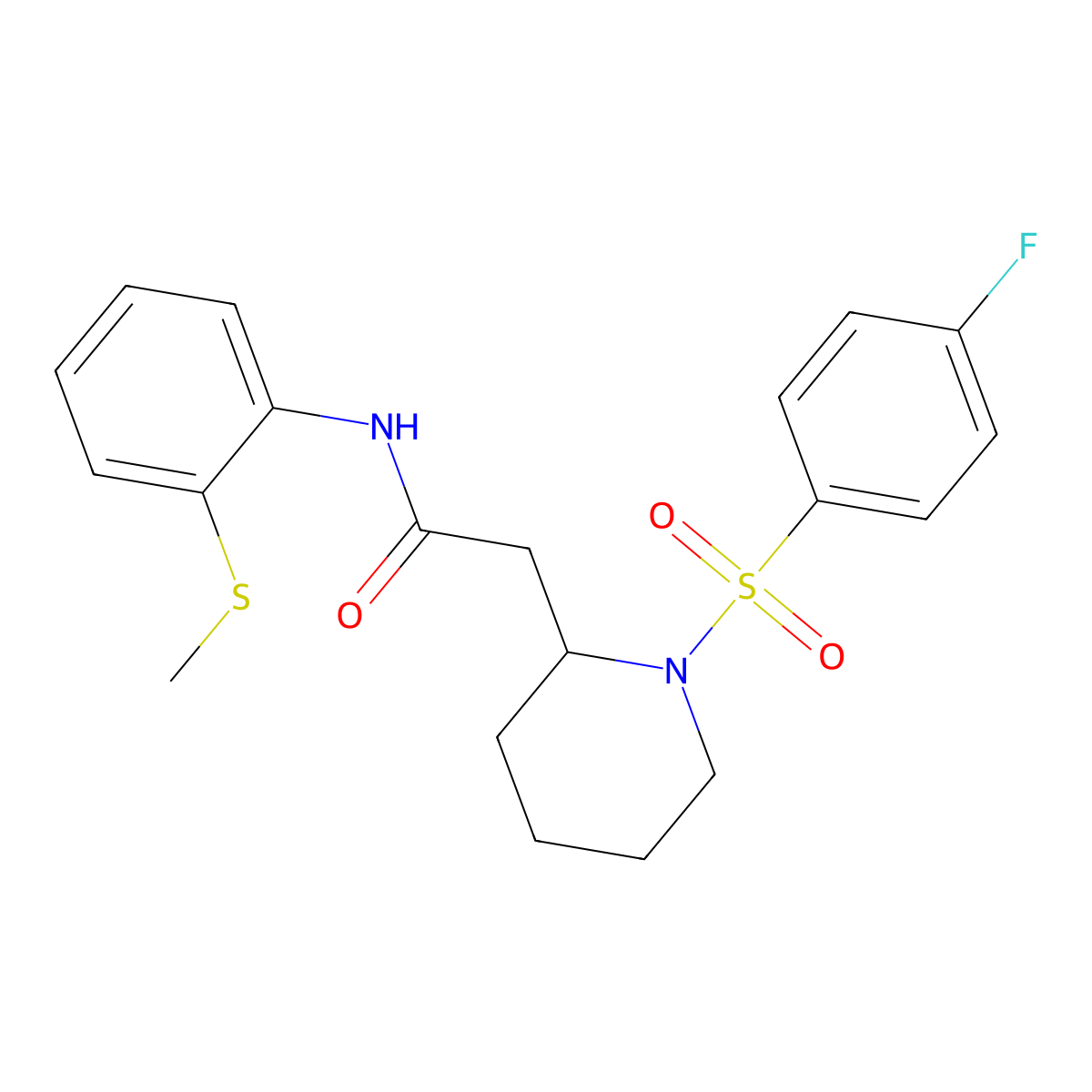 2-(1-((4-fluorophenyl)sulfonyl)piperidin-2-yl)-N-(2-(methylthio)phenyl)acetamide molecular structure, CAS 1021118-80-8