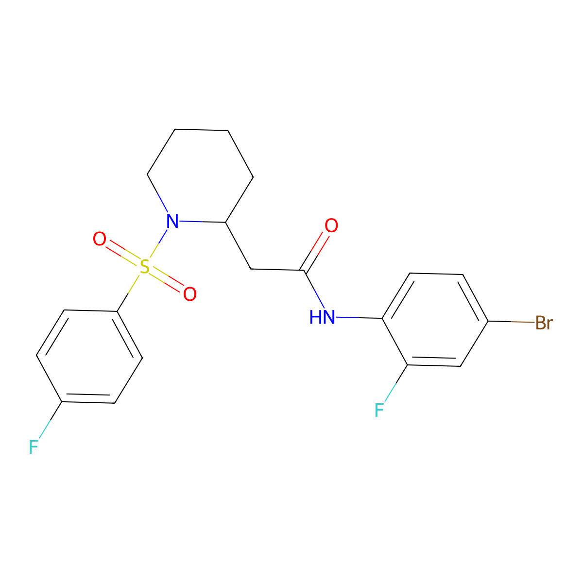 N-(4-bromo-2-fluorophenyl)-2-(1-((4-fluorophenyl)sulfonyl)piperidin-2-yl)acetamide molecular structure, CAS 1021118-84-2