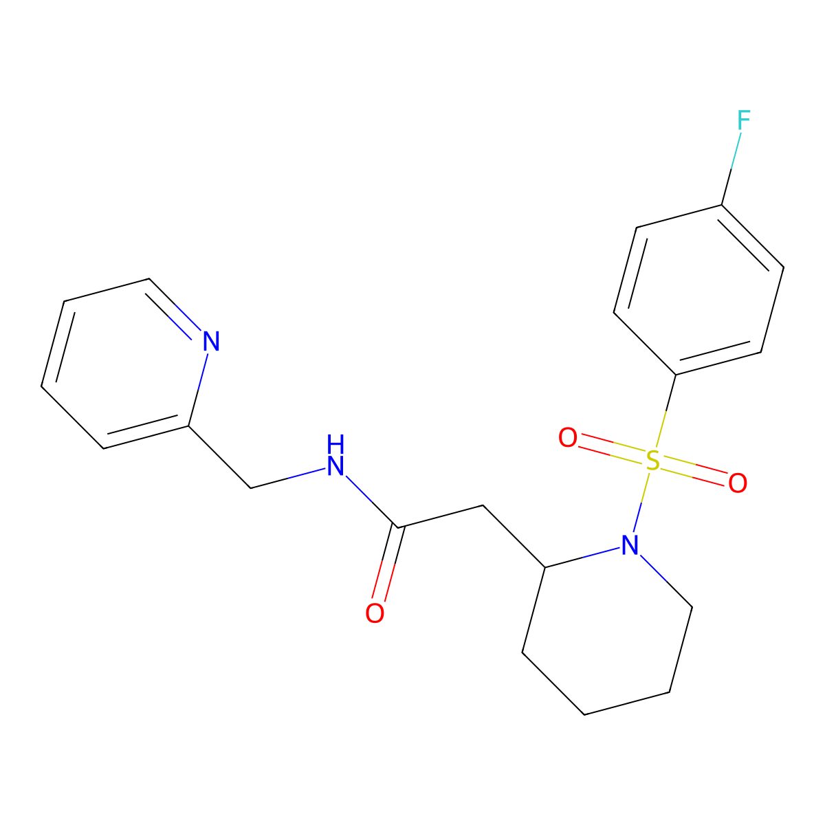 2-(1-((4-fluorophenyl)sulfonyl)piperidin-2-yl)-N-(pyridin-2-ylmethyl)acetamide molecular structure, CAS 1021118-88-6