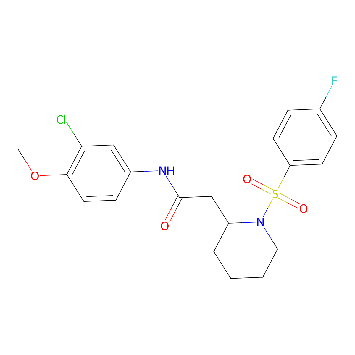 N-(3-chloro-4-methoxyphenyl)-2-(1-((4-fluorophenyl)sulfonyl)piperidin-2-yl)acetamide molecular structure, CAS 1021118-92-2