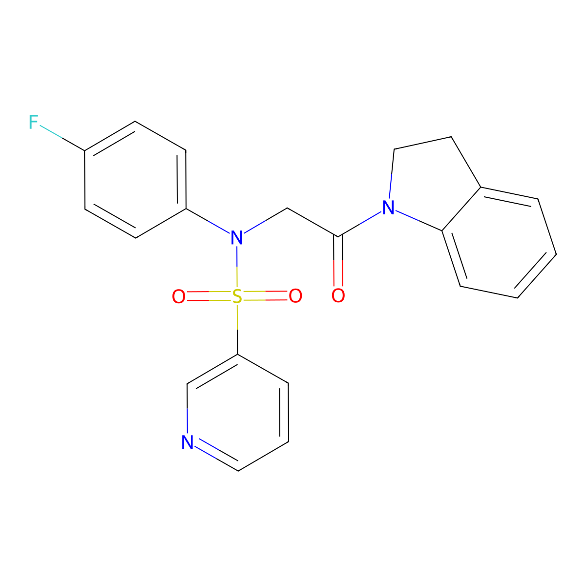 N-(4-fluorophenyl)-N-(2-(indolin-1-yl)-2-oxoethyl)pyridine-3-sulfonamide molecular structure, CAS 1021119-00-5