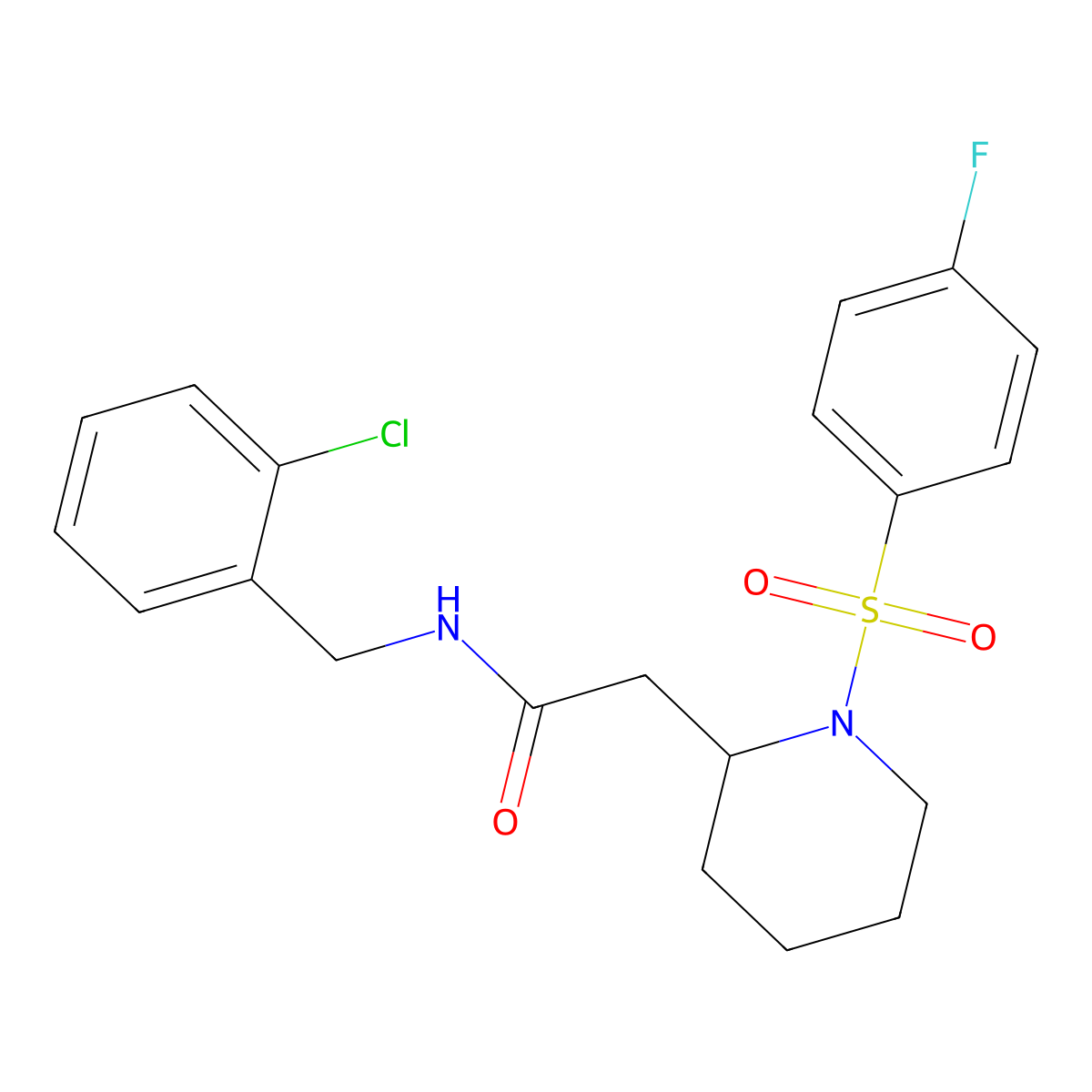 N-(2-chlorobenzyl)-2-(1-((4-fluorophenyl)sulfonyl)piperidin-2-yl)acetamide molecular structure, CAS 1021119-01-6