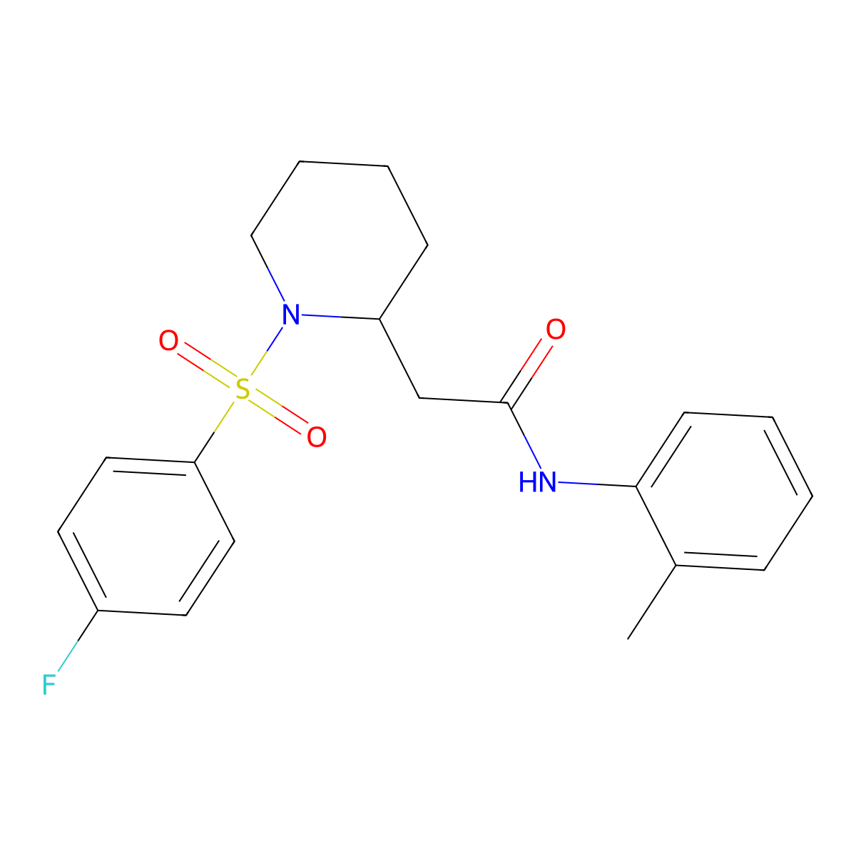 2-(1-((4-fluorophenyl)sulfonyl)piperidin-2-yl)-N-(o-tolyl)acetamide molecular structure, CAS 1021119-04-9