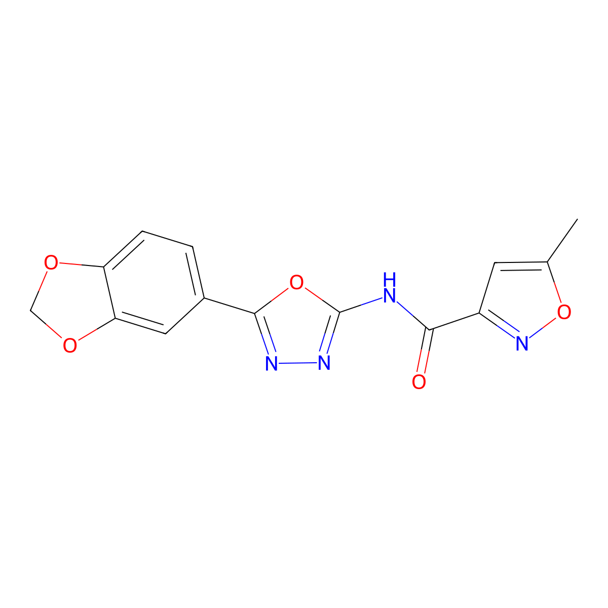N-(5-(benzo[d][1,3]dioxol-5-yl)-1,3,4-oxadiazol-2-yl)-5-methylisoxazole-3-carboxamide molecular structure, CAS 1021119-08-3