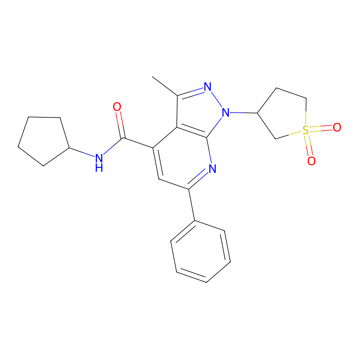 N-cyclopentyl-1-(1,1-dioxidotetrahydrothiophen-3-yl)-3-methyl-6-phenyl-1H-pyrazolo[3,4-b]pyridine-4-carboxamide molecular structure, CAS 1021119-19-6