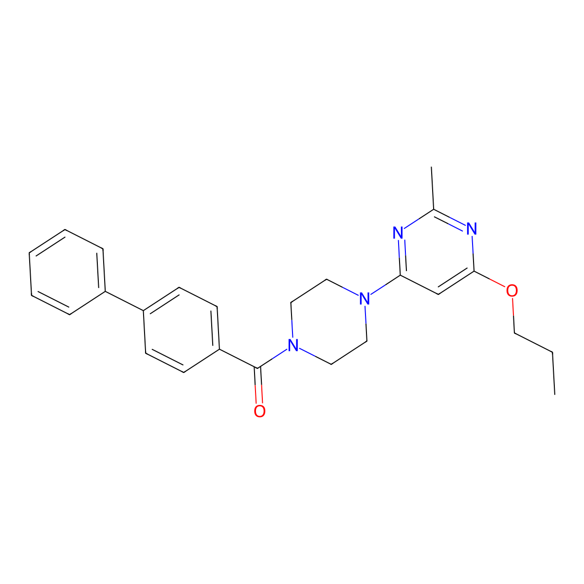 [1,1'-Biphenyl]-4-yl(4-(2-methyl-6-propoxypyrimidin-4-yl)piperazin-1-yl)methanone molecular structure, CAS 1021119-20-9