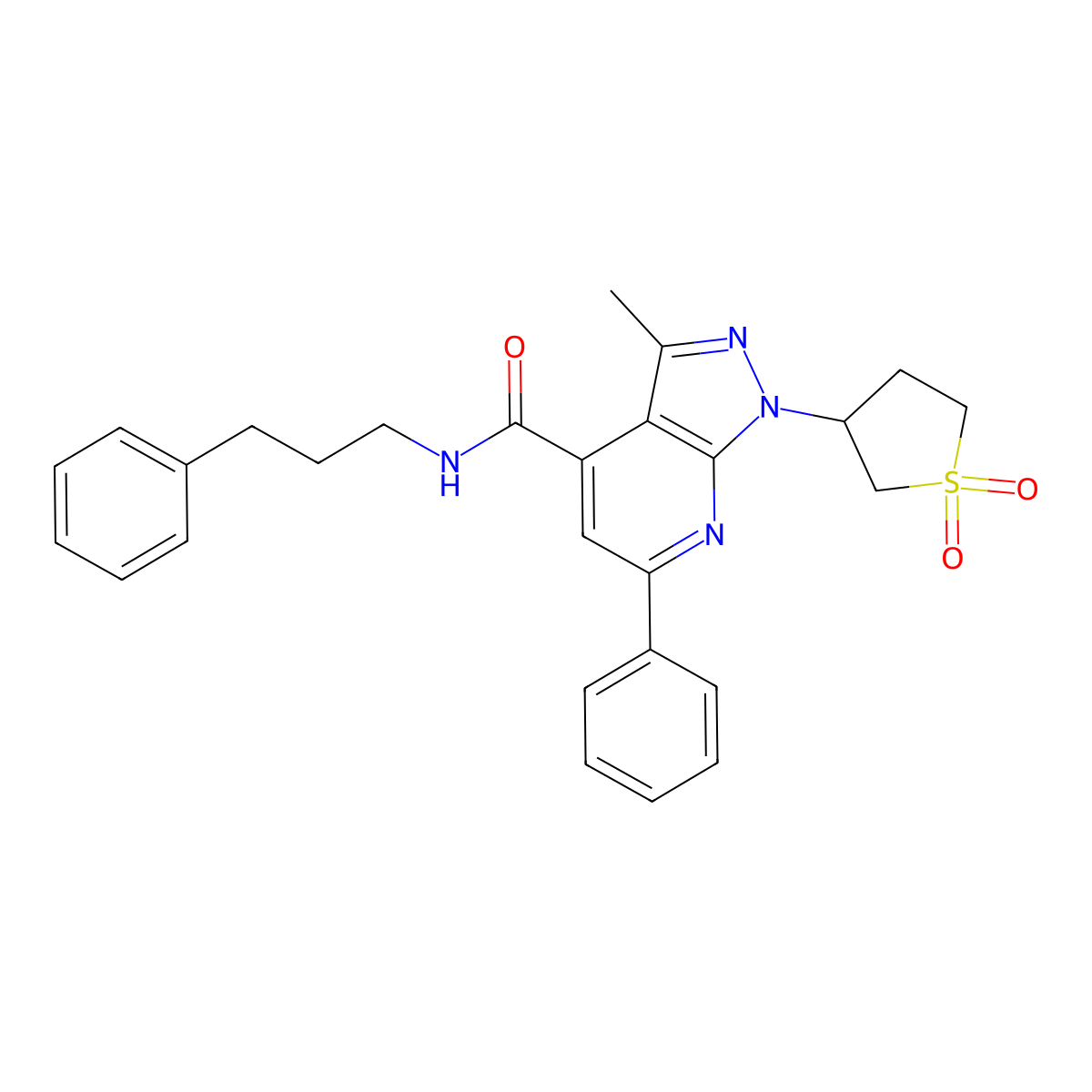 1-(1,1-dioxidotetrahydrothiophen-3-yl)-3-methyl-6-phenyl-N-(3-phenylpropyl)-1H-pyrazolo[3,4-b]pyridine-4-carboxamide molecular structure, CAS 1021119-31-2