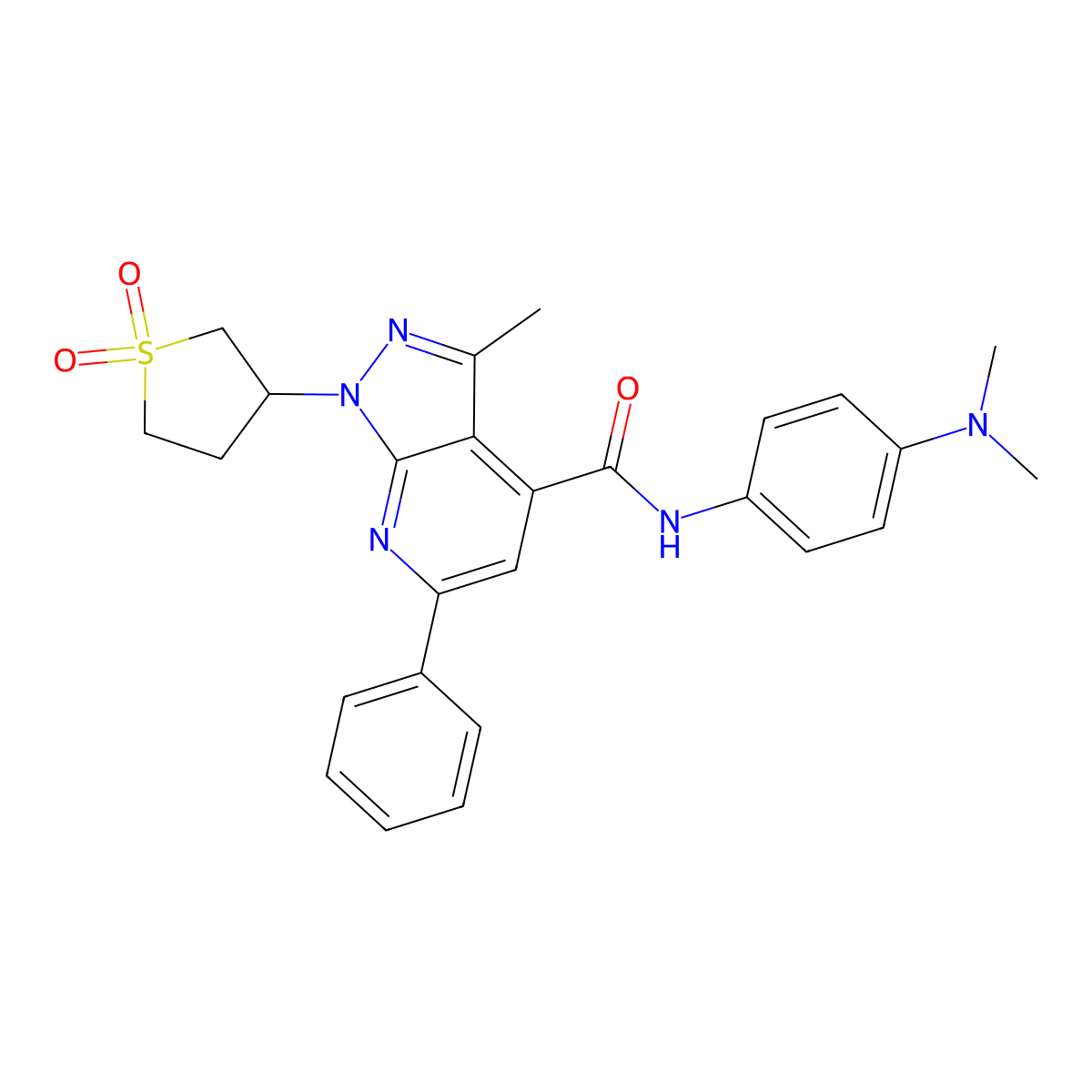 N-(4-(dimethylamino)phenyl)-1-(1,1-dioxidotetrahydrothiophen-3-yl)-3-methyl-6-phenyl-1H-pyrazolo[3,4-b]pyridine-4-carboxamide molecular structure, CAS 1021119-34-5