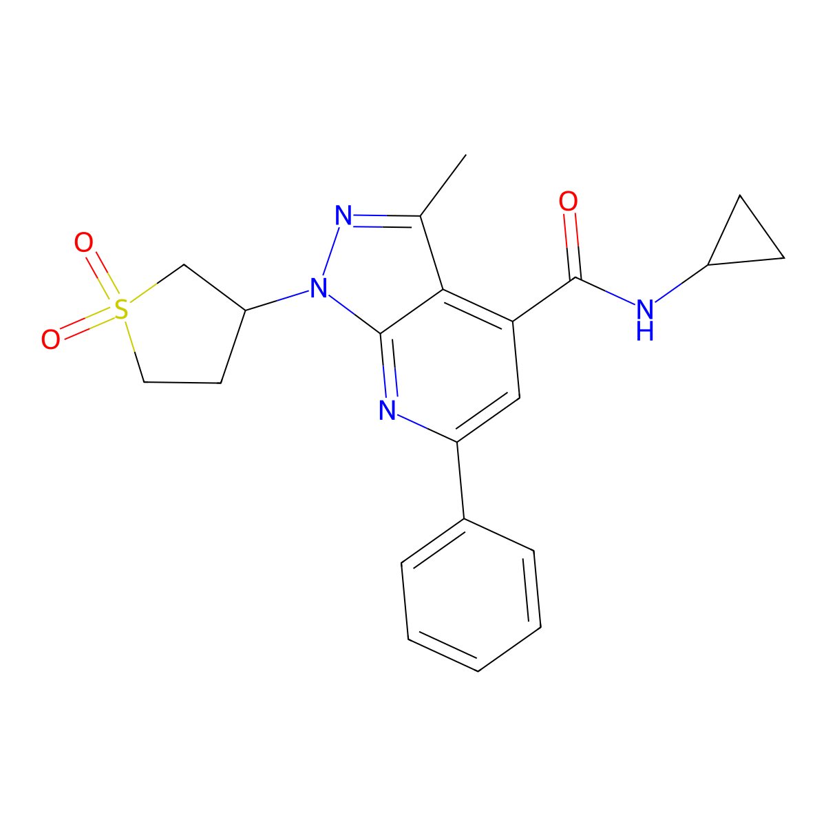 N-cyclopropyl-1-(1,1-dioxidotetrahydrothiophen-3-yl)-3-methyl-6-phenyl-1H-pyrazolo[3,4-b]pyridine-4-carboxamide molecular structure, CAS 1021119-36-7