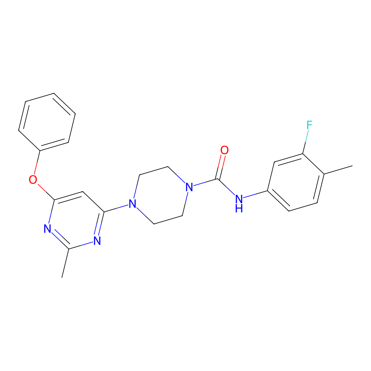 N-(3-fluoro-4-methylphenyl)-4-(2-methyl-6-phenoxypyrimidin-4-yl)piperazine-1-carboxamide molecular structure, CAS 1021119-37-8