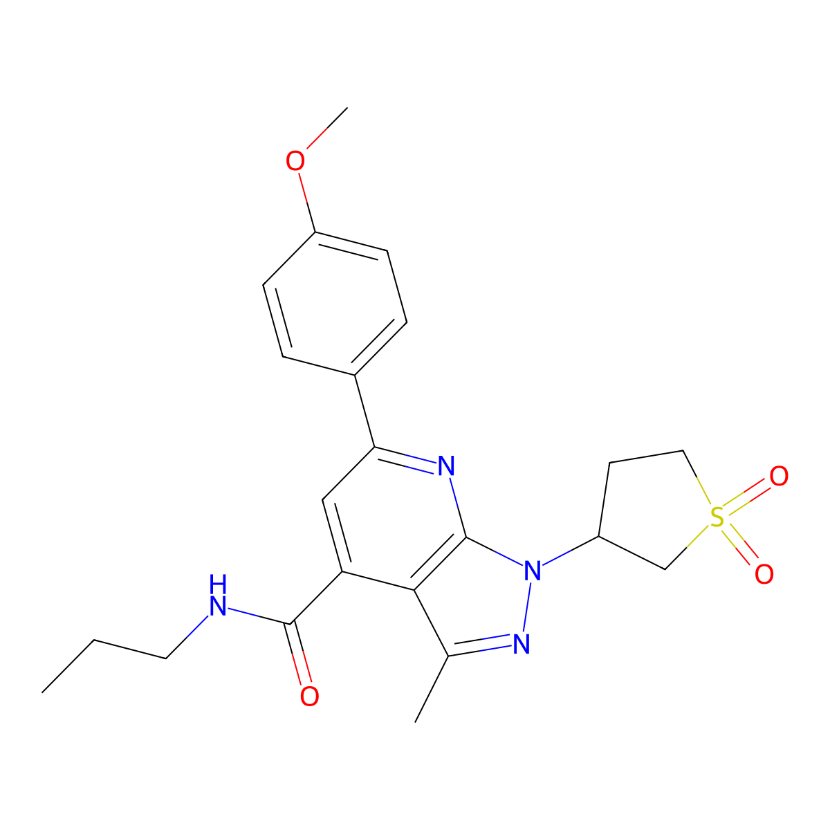 1-(1,1-dioxidotetrahydrothiophen-3-yl)-6-(4-methoxyphenyl)-3-methyl-N-propyl-1H-pyrazolo[3,4-b]pyridine-4-carboxamide molecular structure, CAS 1021119-38-9
