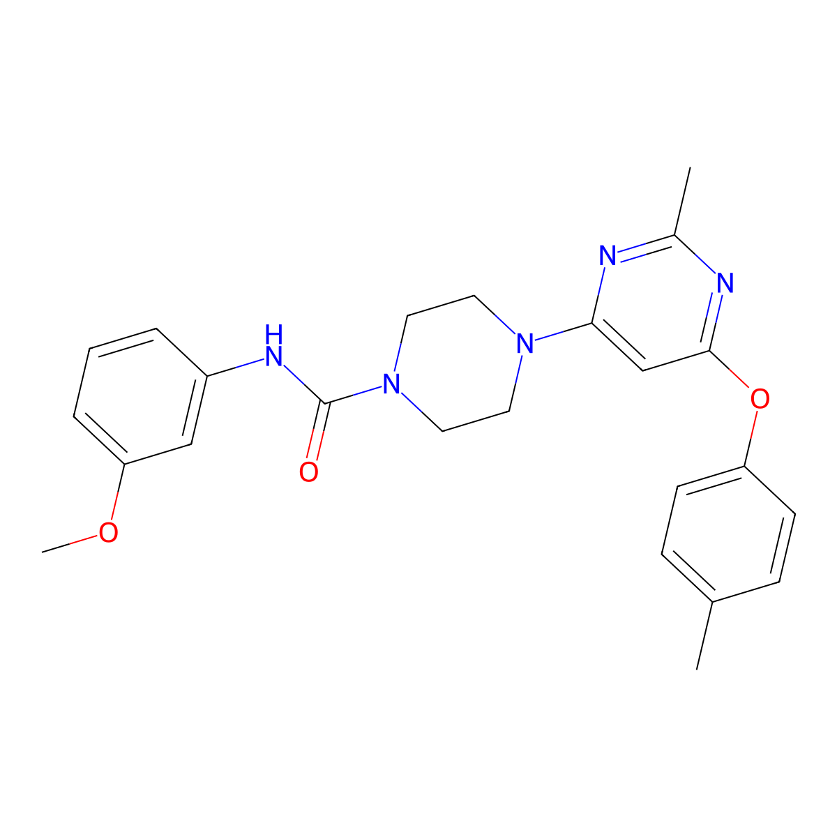 N-(3-methoxyphenyl)-4-(2-methyl-6-(p-tolyloxy)pyrimidin-4-yl)piperazine-1-carboxamide molecular structure, CAS 1021119-39-0