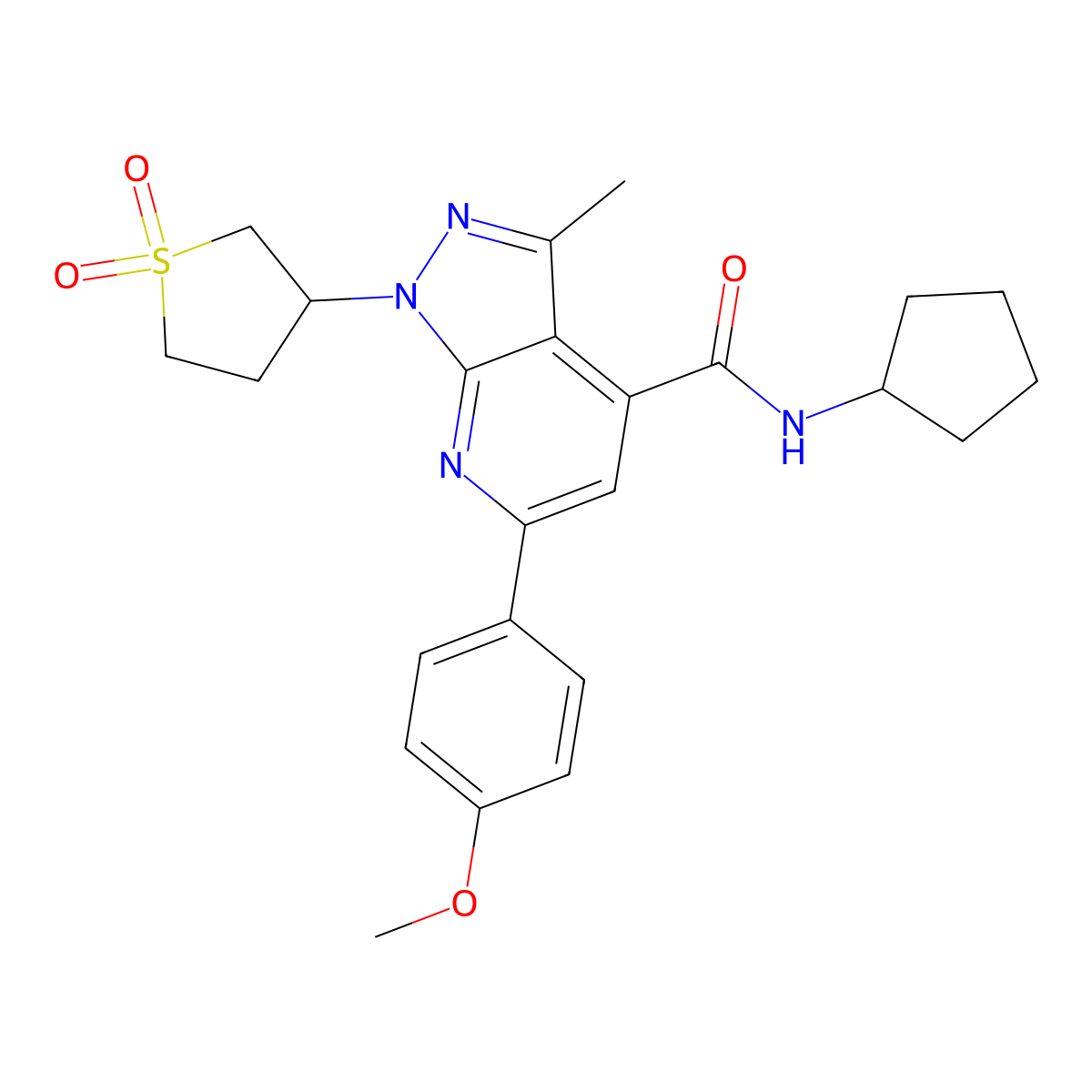 N-cyclopentyl-1-(1,1-dioxidotetrahydrothiophen-3-yl)-6-(4-methoxyphenyl)-3-methyl-1H-pyrazolo[3,4-b]pyridine-4-carboxamide molecular structure, CAS 1021119-41-4