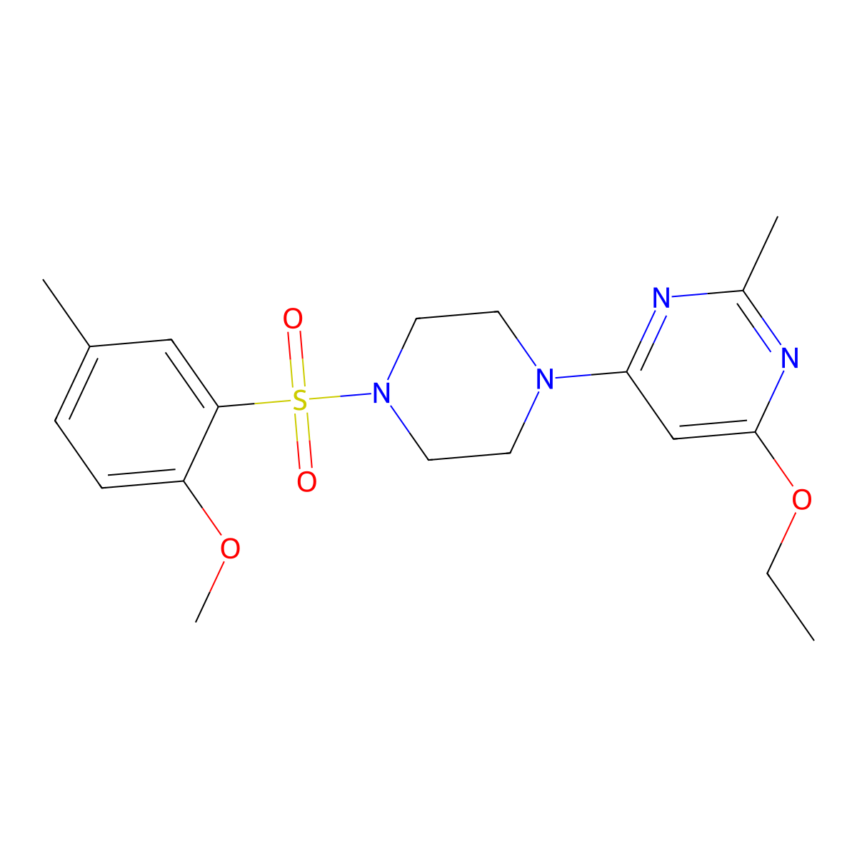 4-Ethoxy-6-(4-((2-methoxy-5-methylphenyl)sulfonyl)piperazin-1-yl)-2-methylpyrimidine molecular structure, CAS 1021119-42-5
