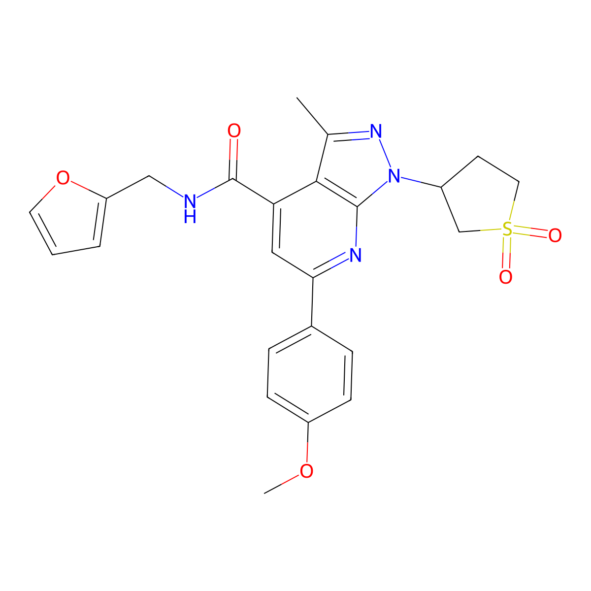 1-(1,1-dioxidotetrahydrothiophen-3-yl)-N-(furan-2-ylmethyl)-6-(4-methoxyphenyl)-3-methyl-1H-pyrazolo[3,4-b]pyridine-4-carboxamide molecular structure, CAS 1021119-44-7