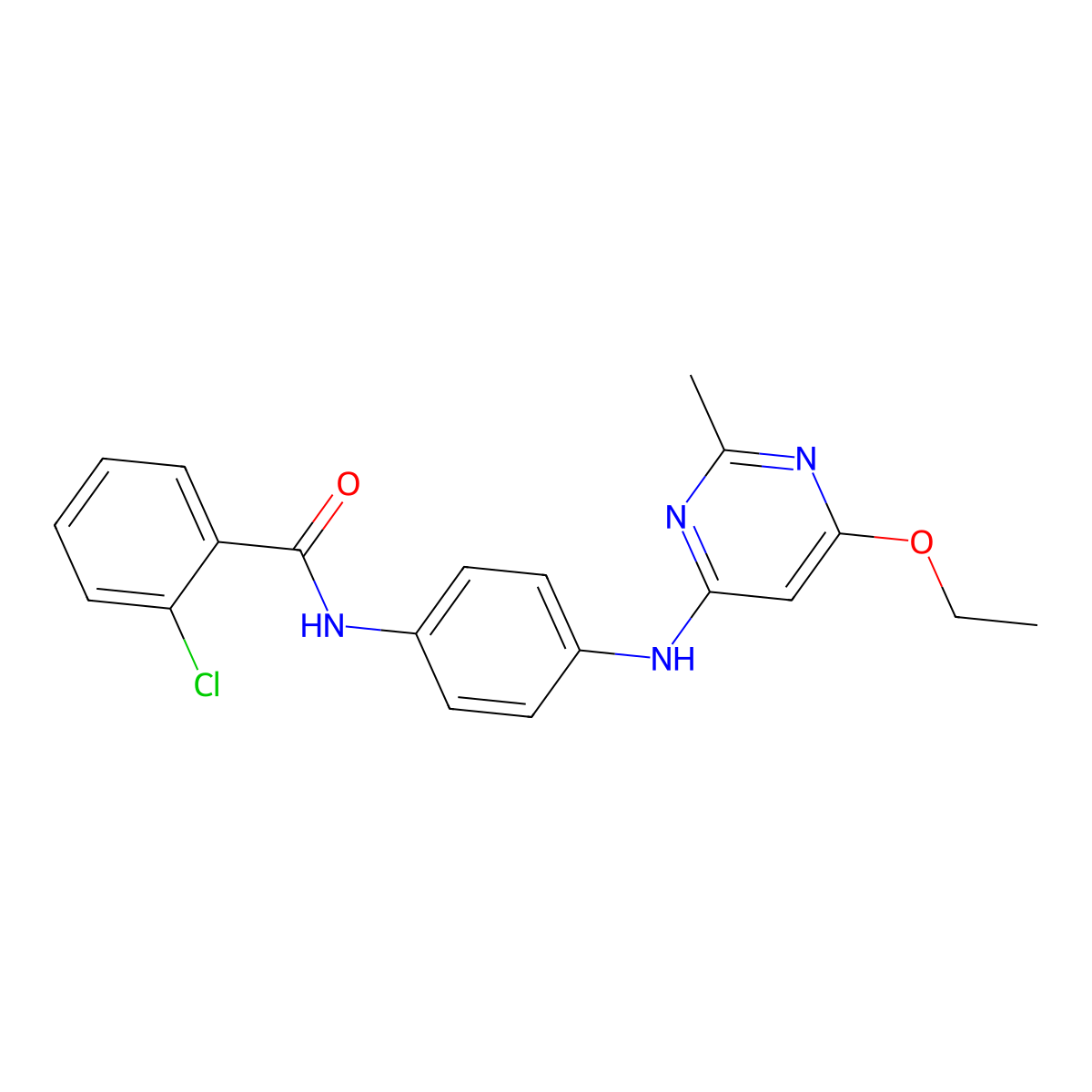 2-chloro-N-(4-((6-ethoxy-2-methylpyrimidin-4-yl)amino)phenyl)benzamide molecular structure, CAS 1021119-55-0