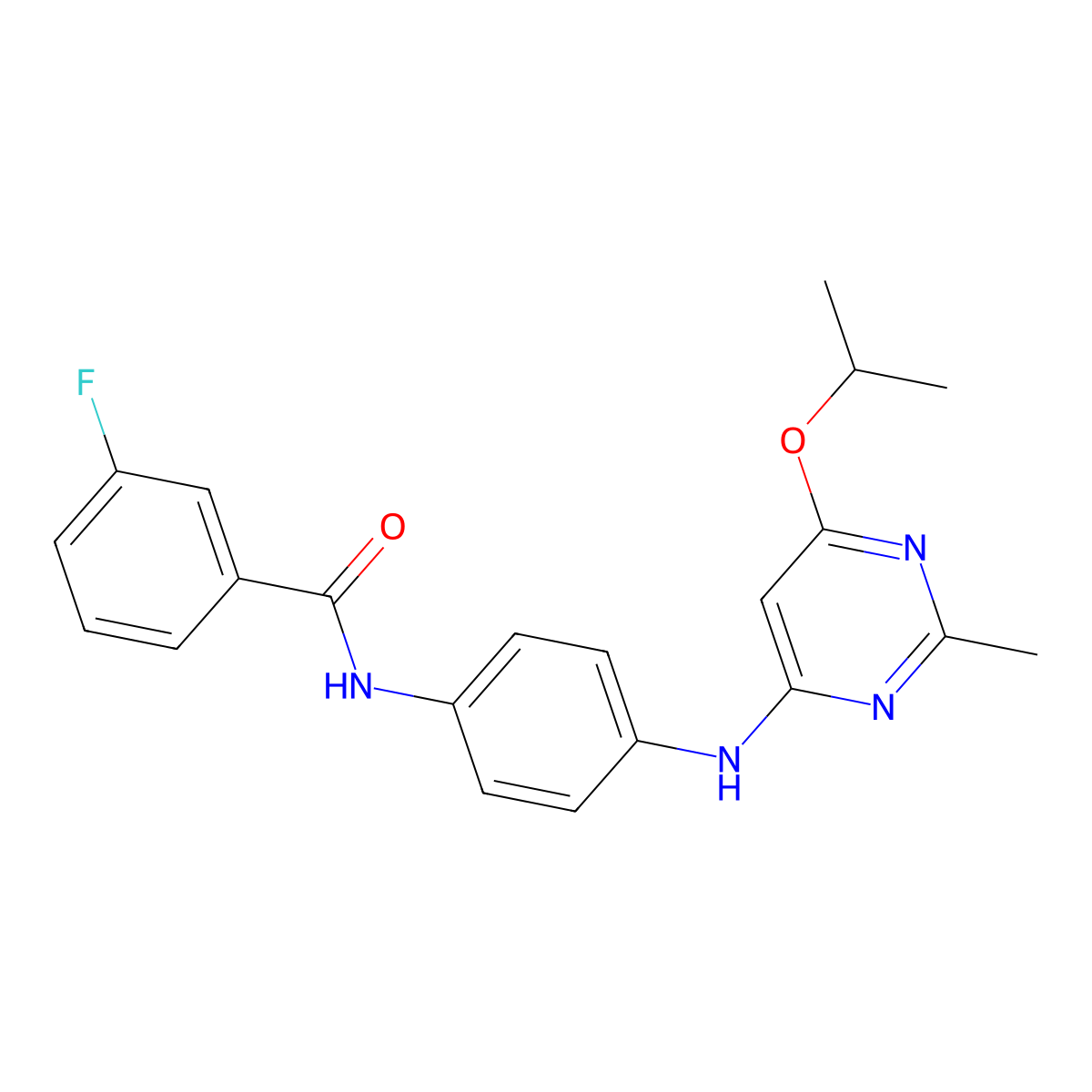 3-fluoro-N-(4-((6-isopropoxy-2-methylpyrimidin-4-yl)amino)phenyl)benzamide molecular structure, CAS 1021119-61-8