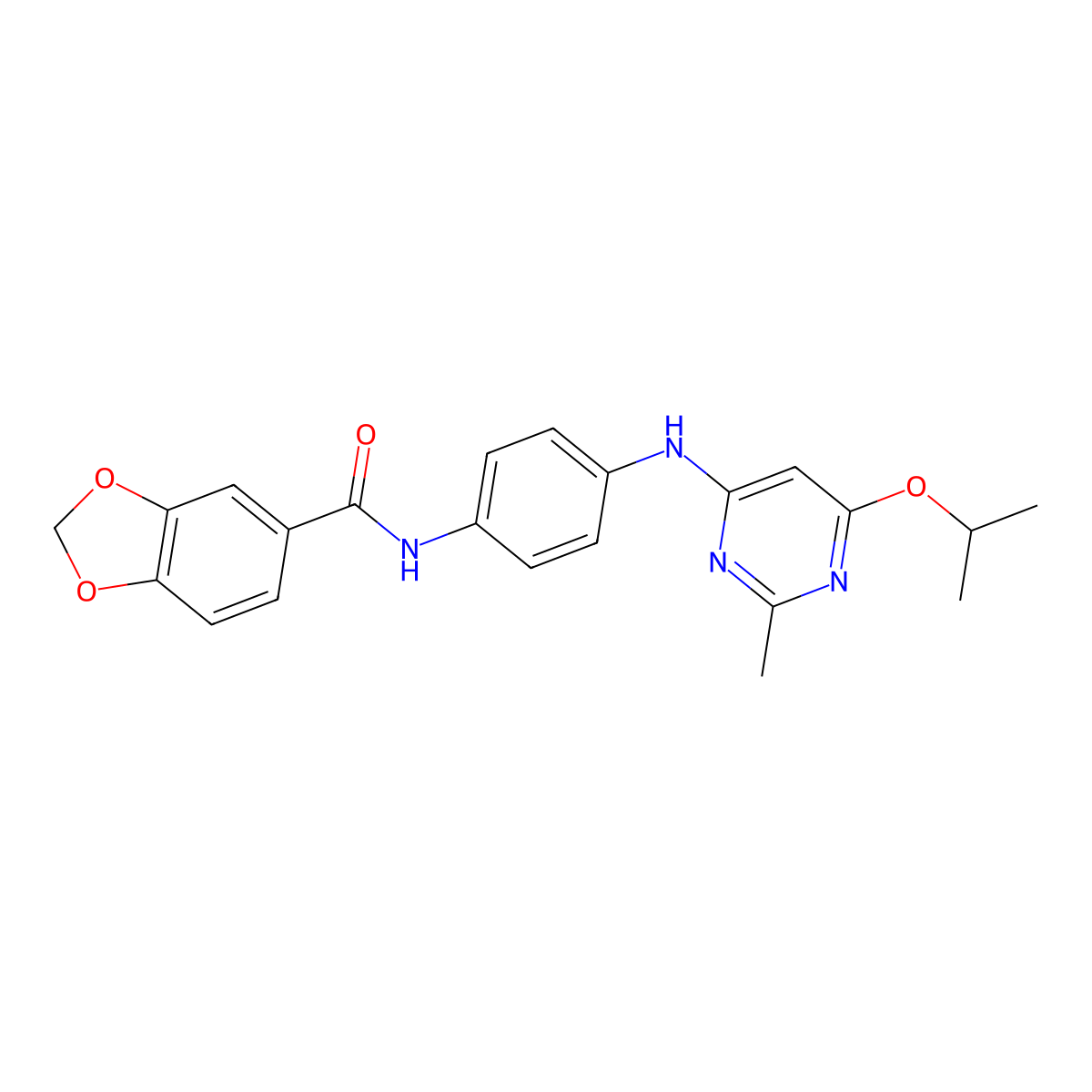 N-(4-((6-isopropoxy-2-methylpyrimidin-4-yl)amino)phenyl)benzo[d][1,3]dioxole-5-carboxamide molecular structure, CAS 1021119-64-1