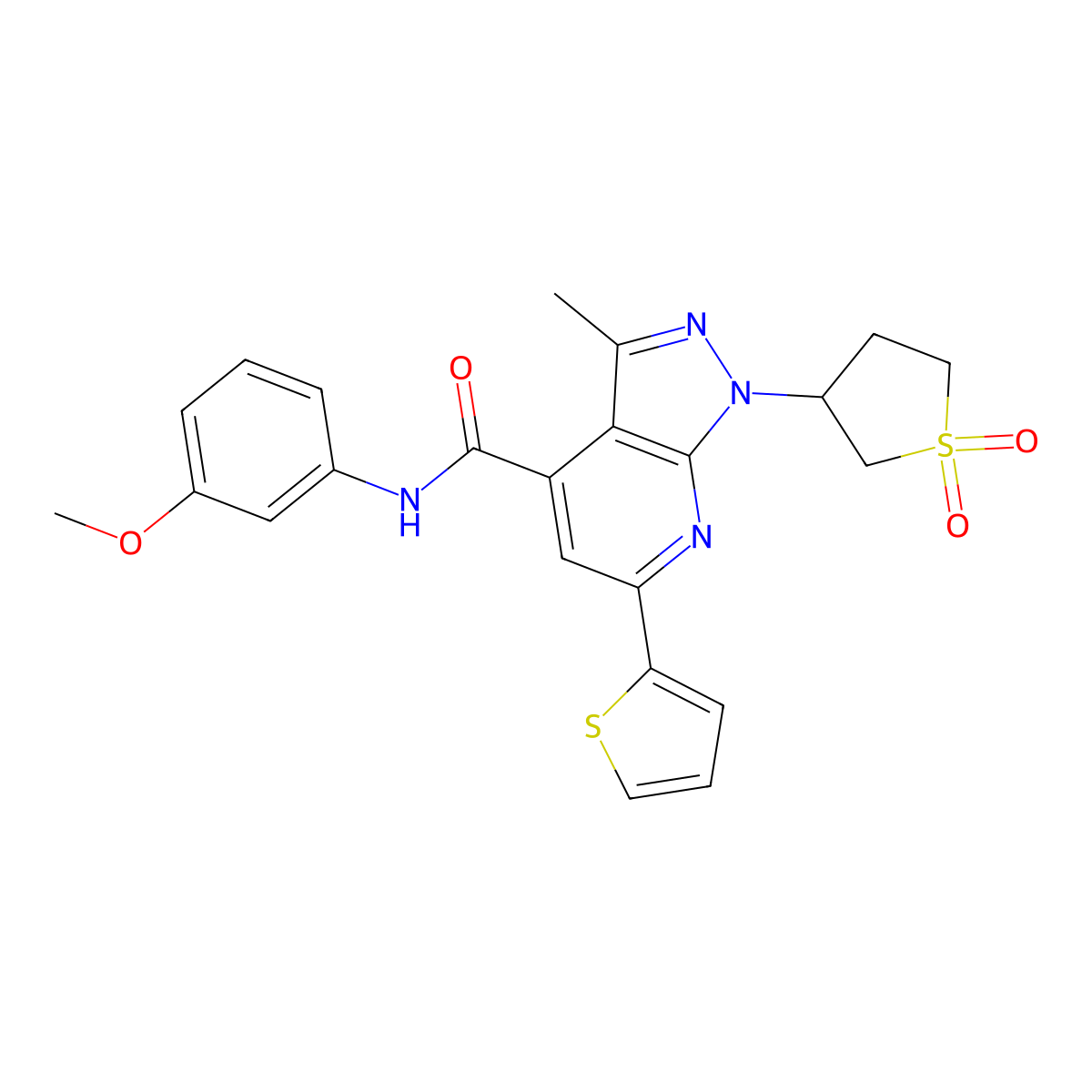 1-(1,1-dioxidotetrahydrothiophen-3-yl)-N-(3-methoxyphenyl)-3-methyl-6-(thiophen-2-yl)-1H-pyrazolo[3,4-b]pyridine-4-carboxamide molecular structure, CAS 1021119-66-3
