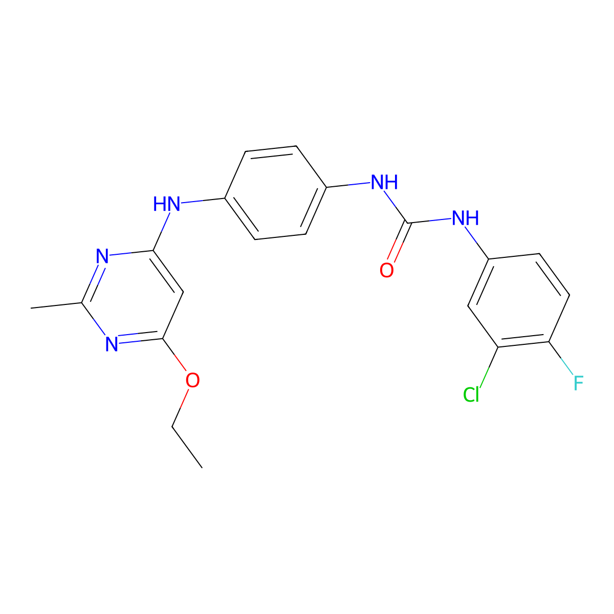 1-(3-Chloro-4-fluorophenyl)-3-(4-((6-ethoxy-2-methylpyrimidin-4-yl)amino)phenyl)urea molecular structure, CAS 1021119-70-9