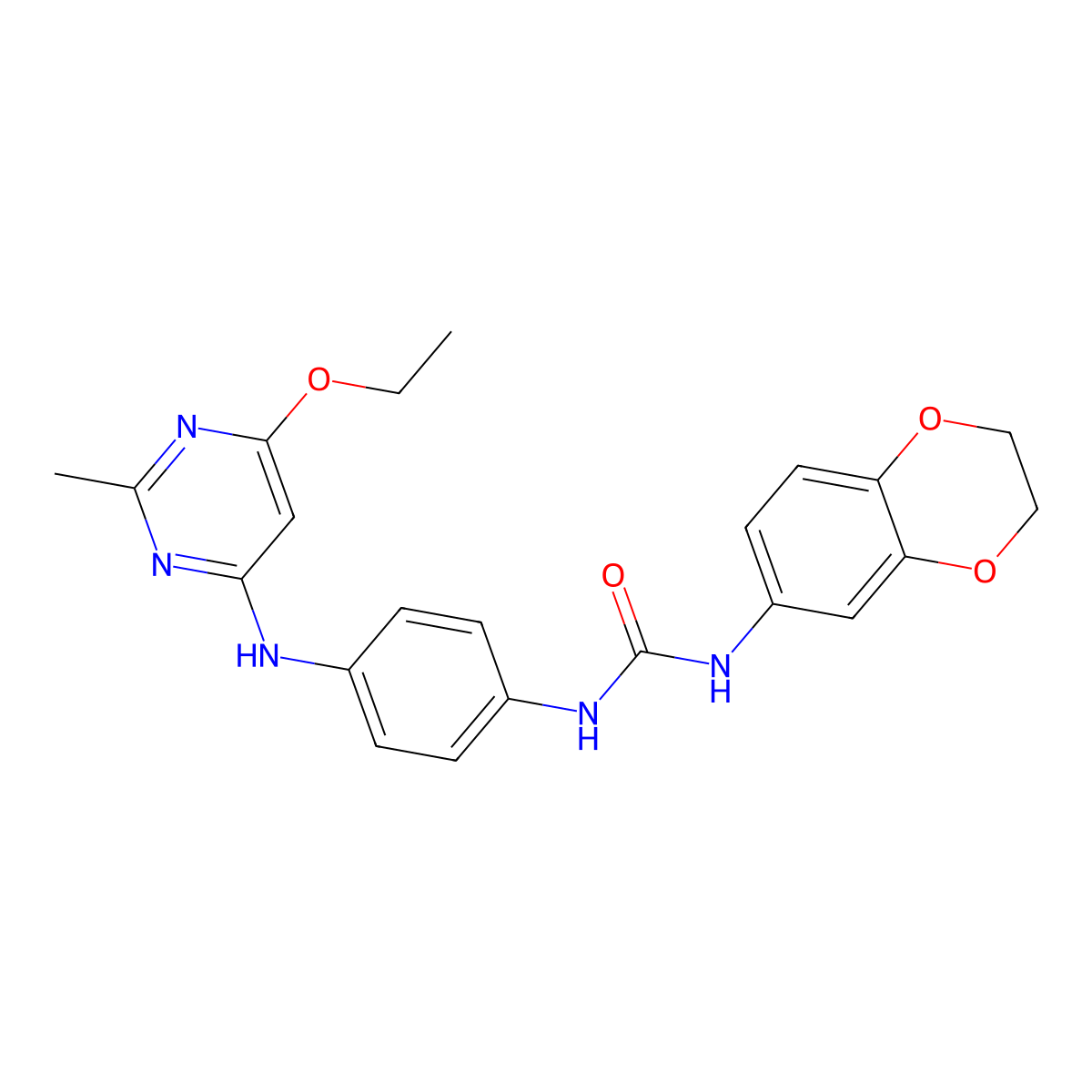 1-(2,3-Dihydrobenzo[b][1,4]dioxin-6-yl)-3-(4-((6-ethoxy-2-methylpyrimidin-4-yl)amino)phenyl)urea molecular structure, CAS 1021119-73-2