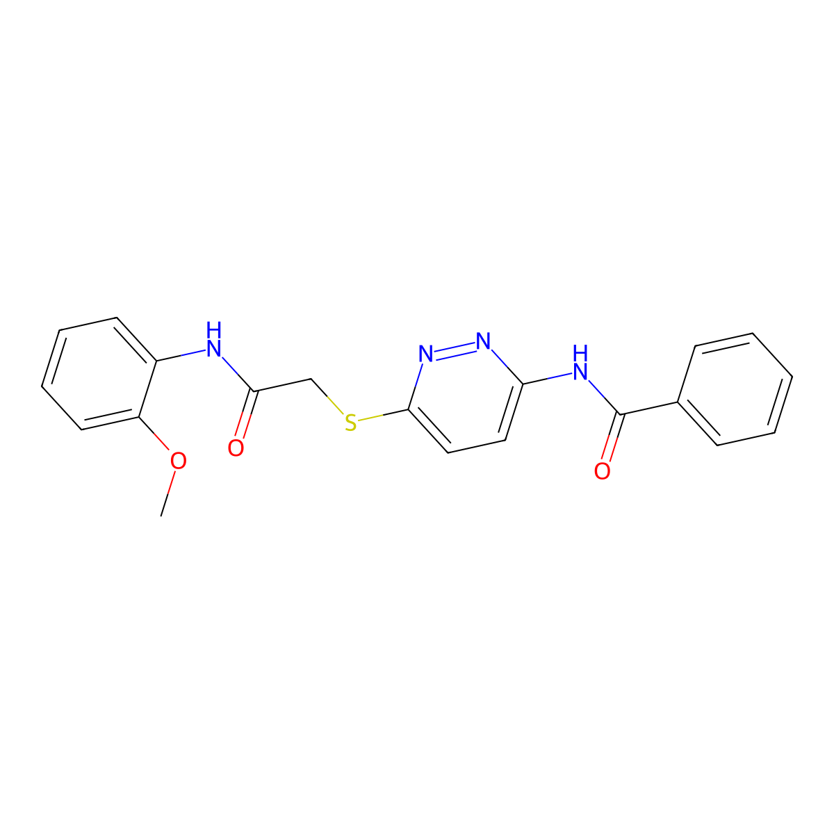 N-(6-((2-((2-methoxyphenyl)amino)-2-oxoethyl)thio)pyridazin-3-yl)benzamide molecular structure, CAS 1021119-87-8