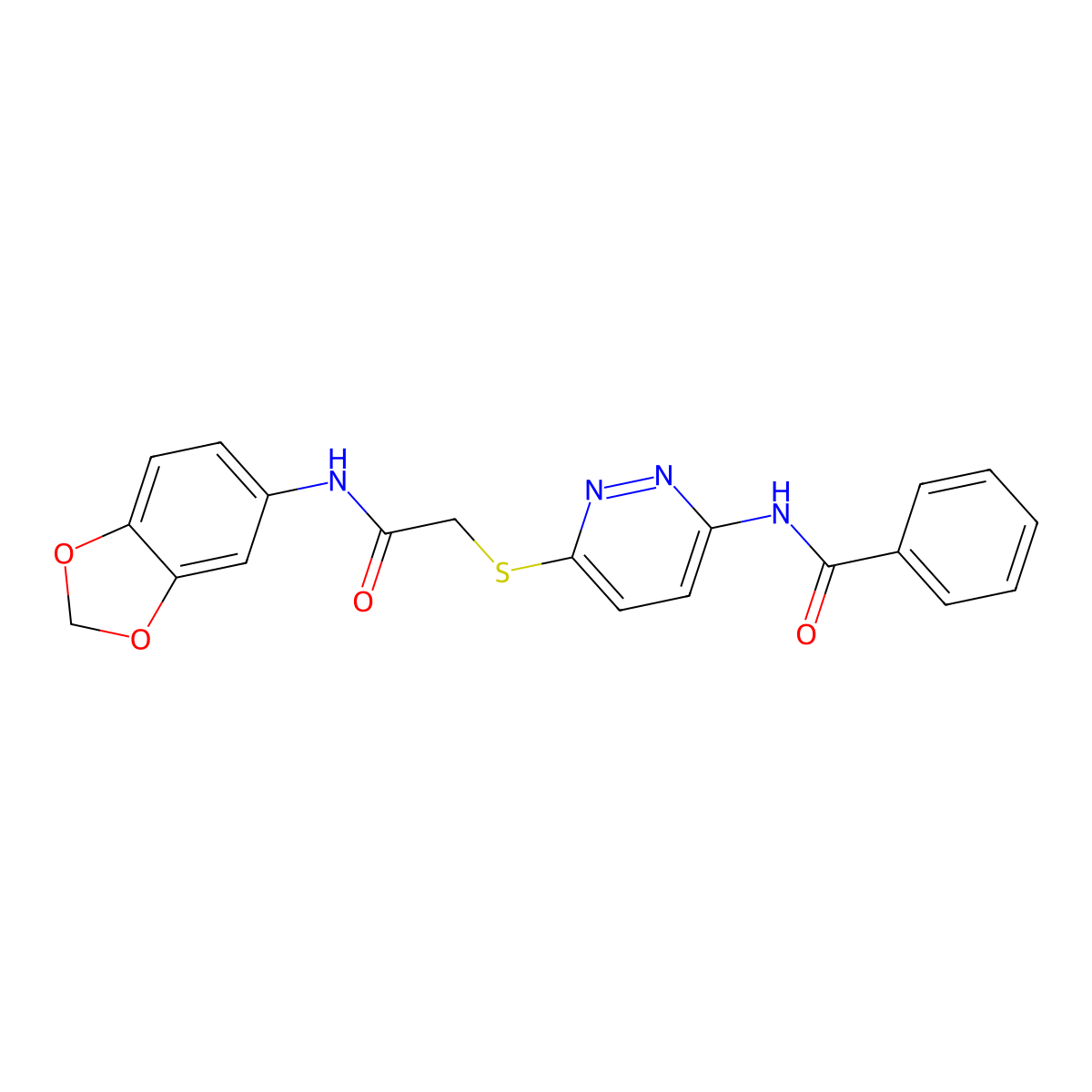 N-(6-((2-(benzo[d][1,3]dioxol-5-ylamino)-2-oxoethyl)thio)pyridazin-3-yl)benzamide molecular structure, CAS 1021119-89-0