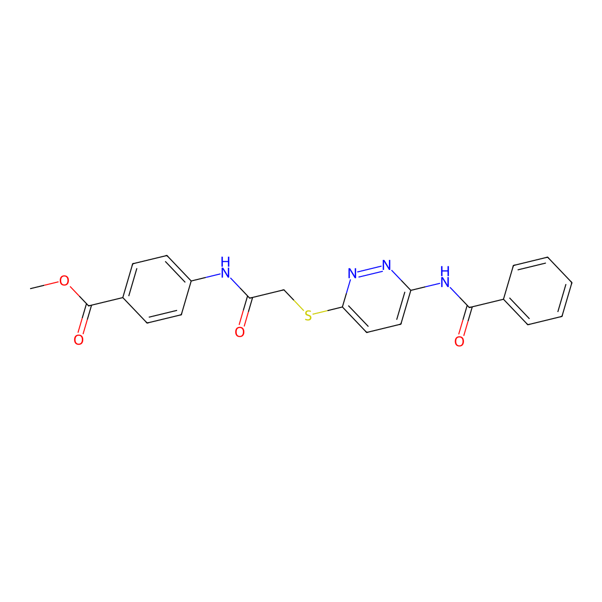 Methyl 4-(2-((6-benzamidopyridazin-3-yl)thio)acetamido)benzoate molecular structure, CAS 1021119-91-4