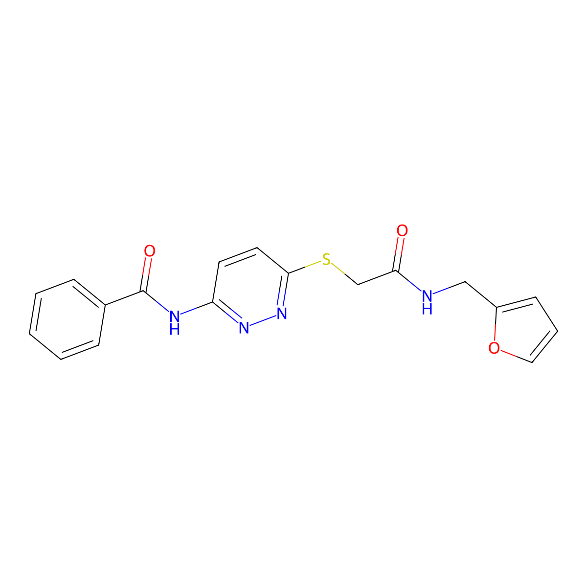 N-(6-((2-((furan-2-ylmethyl)amino)-2-oxoethyl)thio)pyridazin-3-yl)benzamide molecular structure, CAS 1021119-93-6