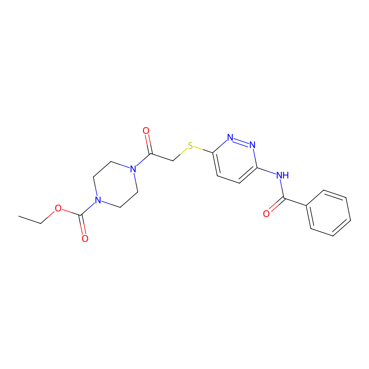 Ethyl 4-(2-((6-benzamidopyridazin-3-yl)thio)acetyl)piperazine-1-carboxylate molecular structure, CAS 1021119-95-8