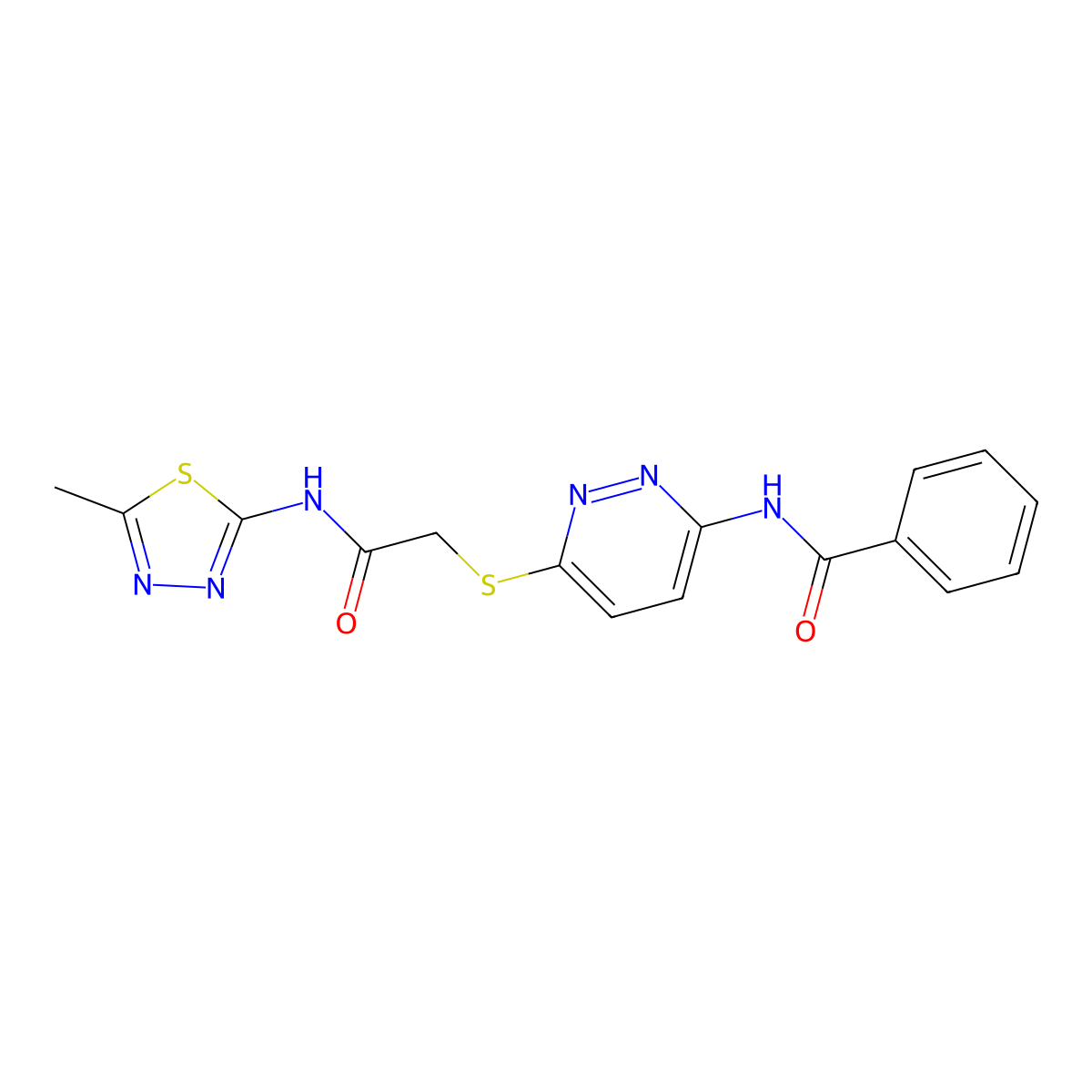 N-(6-((2-((5-methyl-1,3,4-thiadiazol-2-yl)amino)-2-oxoethyl)thio)pyridazin-3-yl)benzamide molecular structure, CAS 1021119-99-2