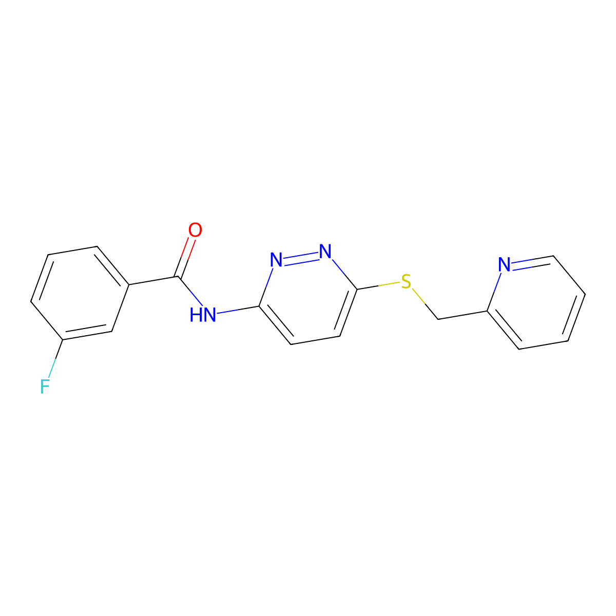 3-fluoro-N-(6-((pyridin-2-ylmethyl)thio)pyridazin-3-yl)benzamide molecular structure, CAS 1021120-18-2