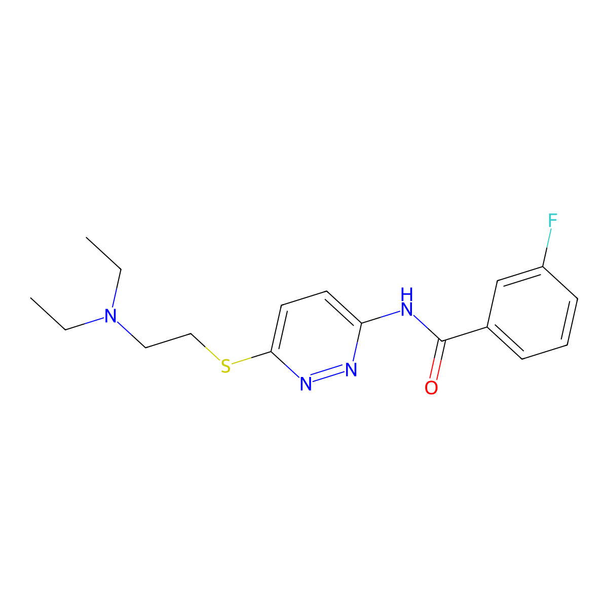 N-(6-((2-(diethylamino)ethyl)thio)pyridazin-3-yl)-3-fluorobenzamide molecular structure, CAS 1021120-22-8