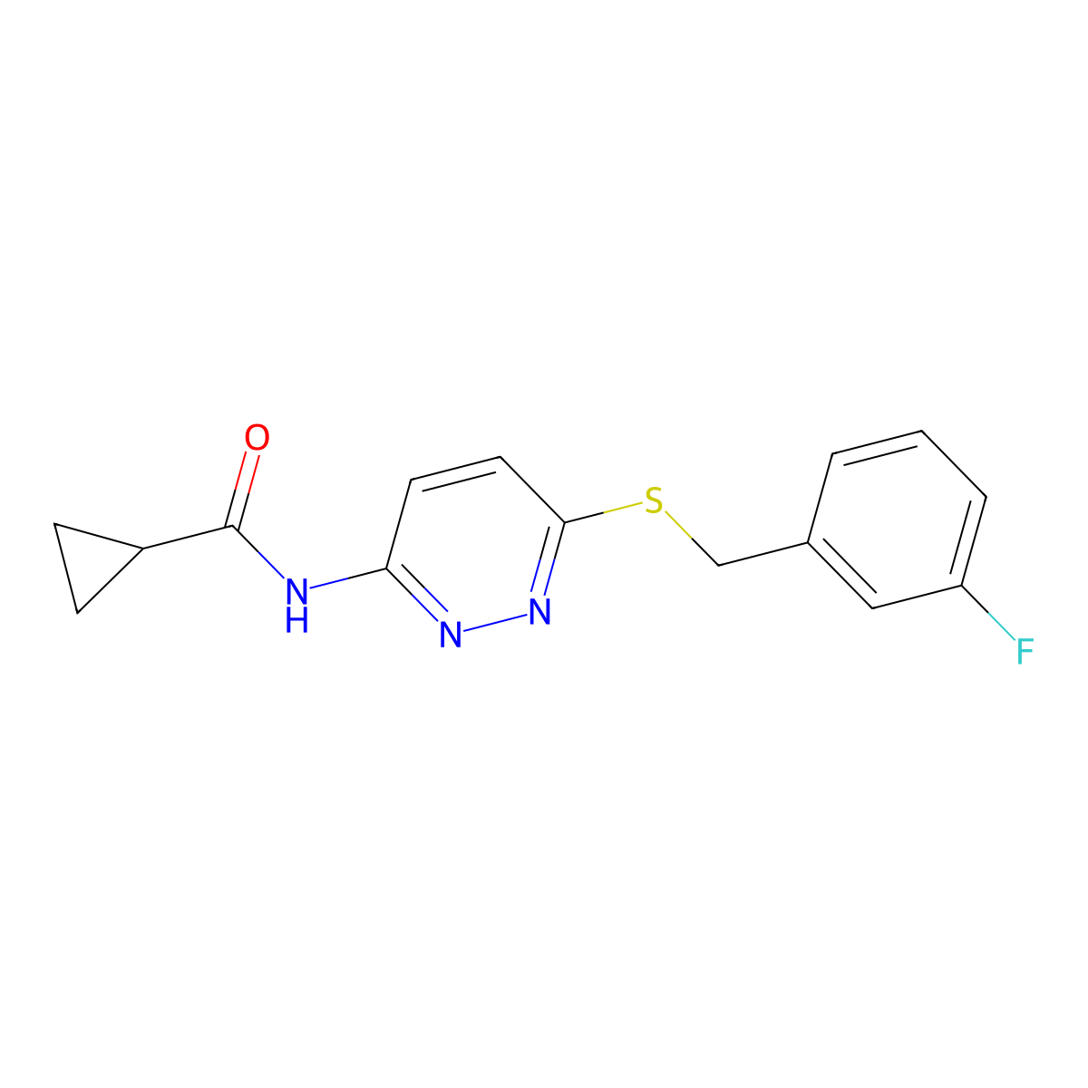N-(6-((3-fluorobenzyl)thio)pyridazin-3-yl)cyclopropanecarboxamide molecular structure, CAS 1021120-28-4
