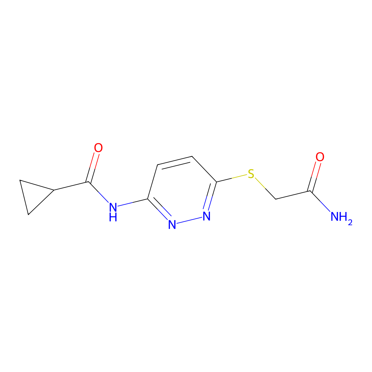N-(6-((2-amino-2-oxoethyl)thio)pyridazin-3-yl)cyclopropanecarboxamide molecular structure, CAS 1021120-30-8