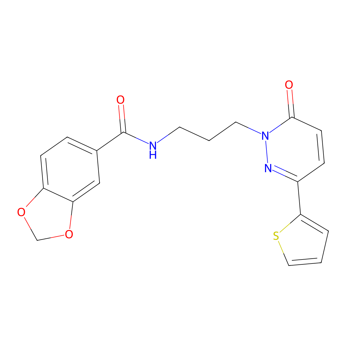 N-(3-(6-oxo-3-(thiophen-2-yl)pyridazin-1(6H)-yl)propyl)benzo[d][1,3]dioxole-5-carboxamide molecular structure, CAS 1021120-53-5