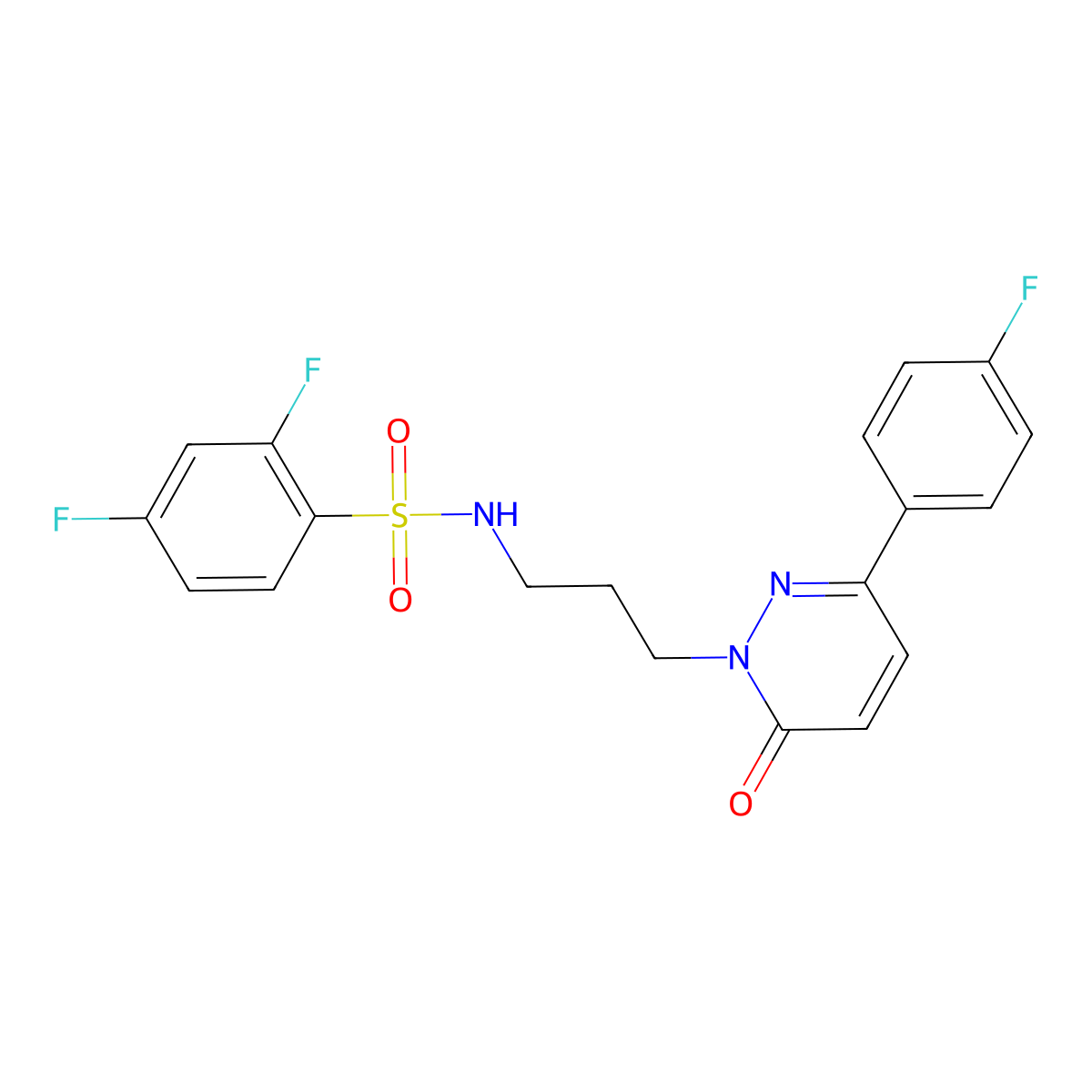 2,4-difluoro-N-(3-(3-(4-fluorophenyl)-6-oxopyridazin-1(6H)-yl)propyl)benzenesulfonamide molecular structure, CAS 1021120-67-1