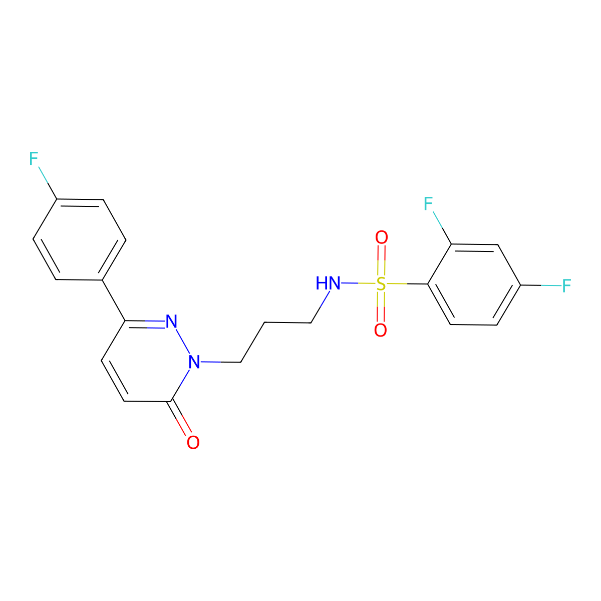 2,4-difluoro-N-(3-(3-(4-fluorophenyl)-6-oxopyridazin-1(6H)-yl)propyl)benzenesulfonamide molecular structure, CAS 1021120-67-1