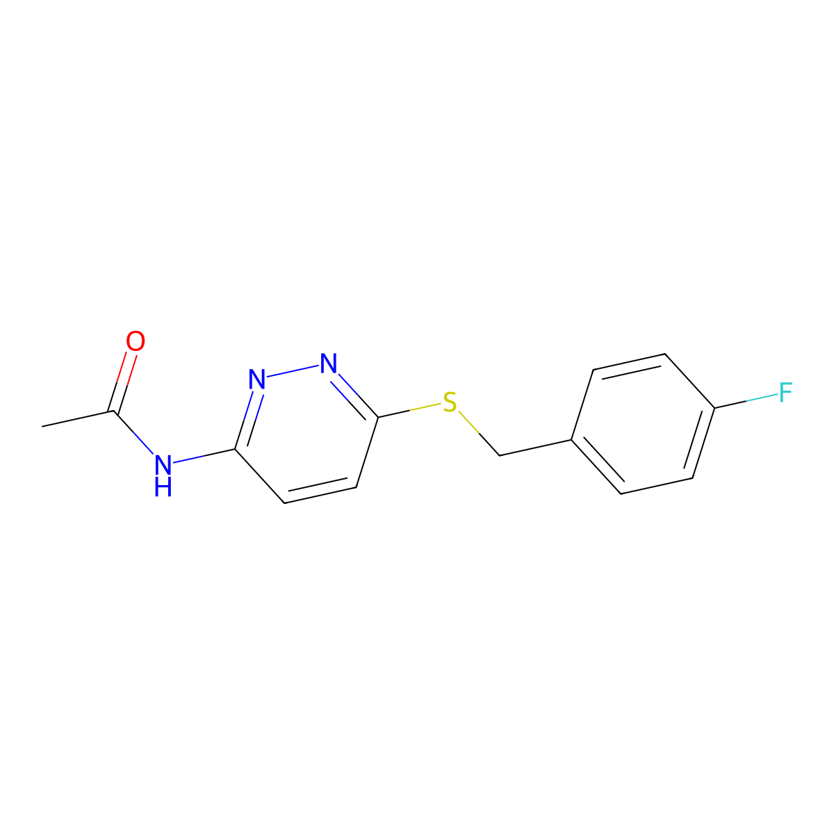 N-(6-((4-fluorobenzyl)thio)pyridazin-3-yl)acetamide molecular structure, CAS 1021120-69-3