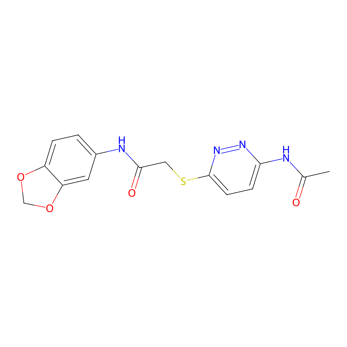 2-((6-acetamidopyridazin-3-yl)thio)-N-(benzo[d][1,3]dioxol-5-yl)acetamide molecular structure, CAS 1021120-76-2