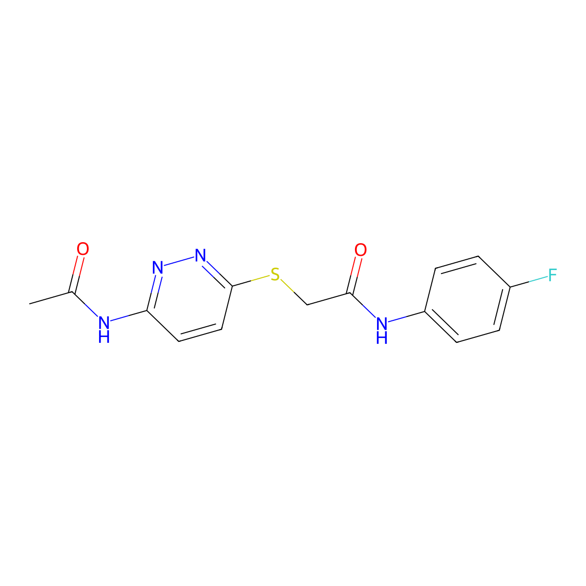 2-((6-acetamidopyridazin-3-yl)thio)-N-(4-fluorophenyl)acetamide molecular structure, CAS 1021120-78-4