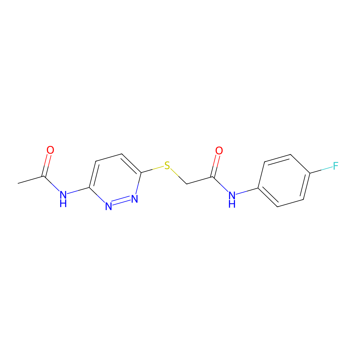 2-((6-acetamidopyridazin-3-yl)thio)-N-(4-fluorophenyl)acetamide molecular structure, CAS 1021120-78-4