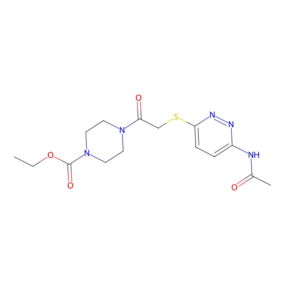 Ethyl 4-(2-((6-acetamidopyridazin-3-yl)thio)acetyl)piperazine-1-carboxylate molecular structure, CAS 1021120-82-0