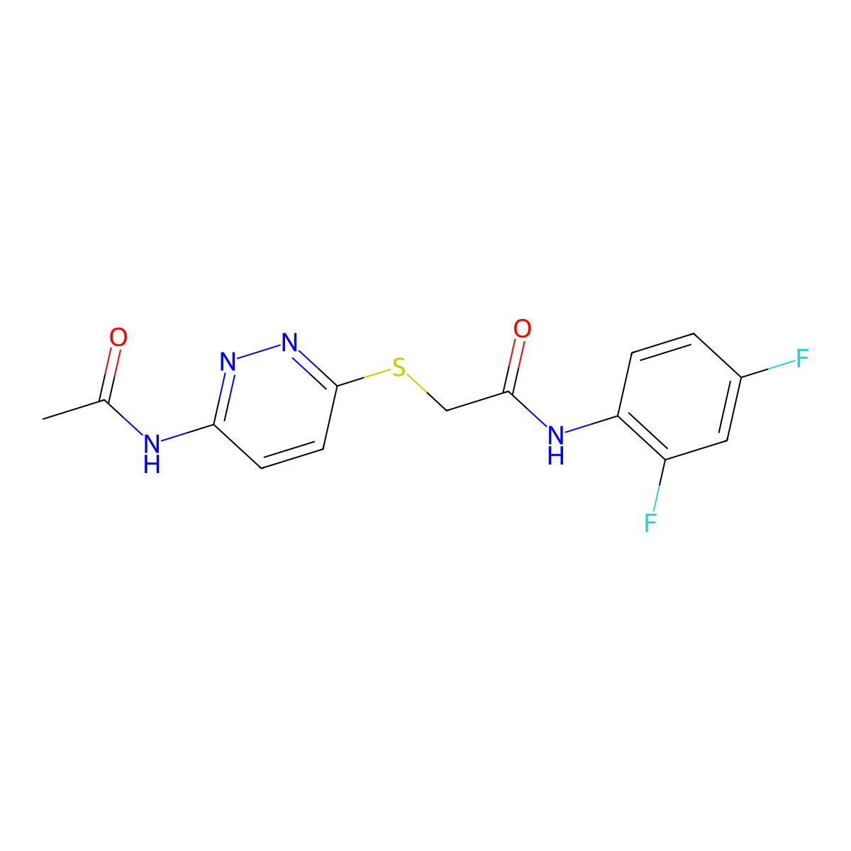 2-((6-acetamidopyridazin-3-yl)thio)-N-(2,4-difluorophenyl)acetamide molecular structure, CAS 1021120-90-0