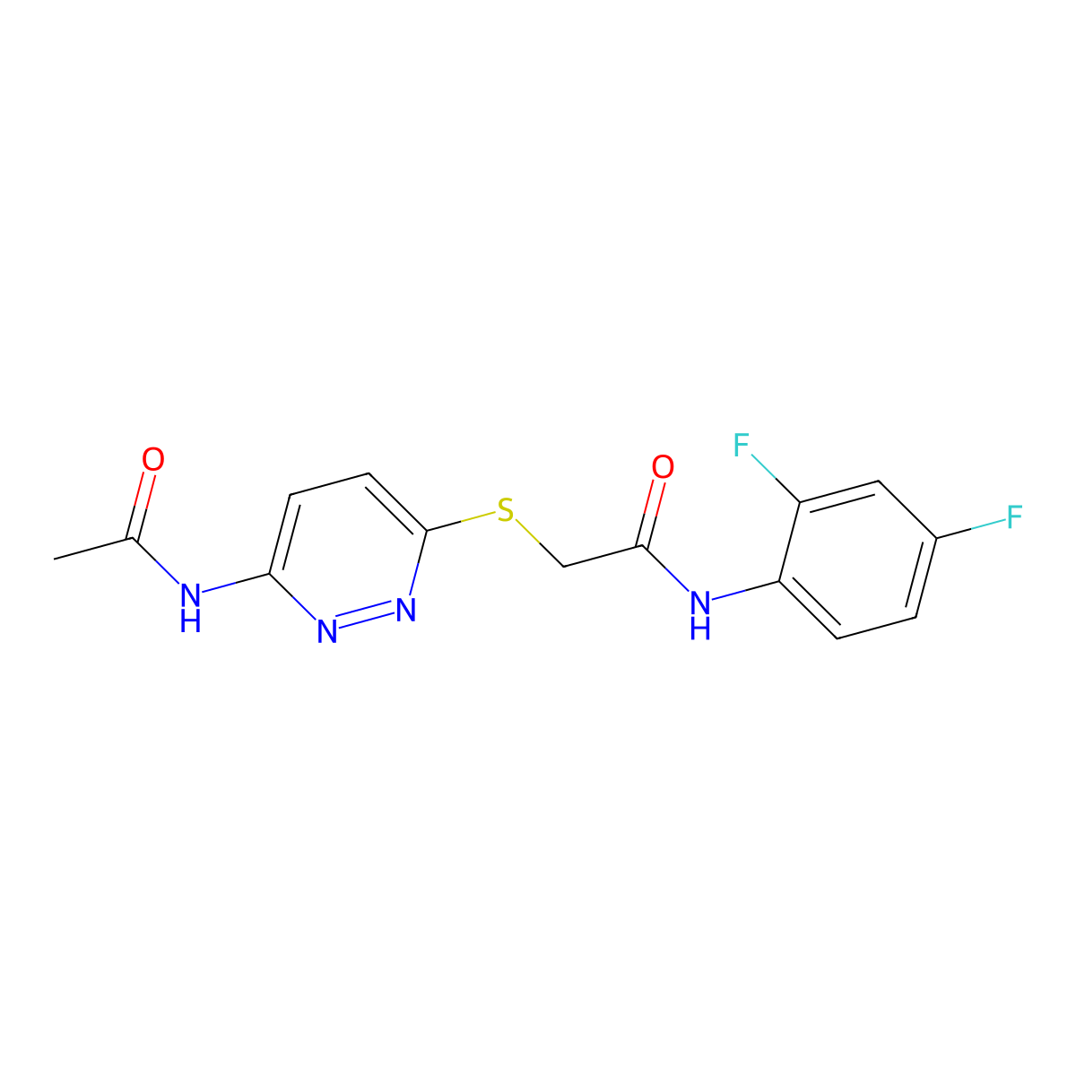 2-((6-acetamidopyridazin-3-yl)thio)-N-(2,4-difluorophenyl)acetamide molecular structure, CAS 1021120-90-0